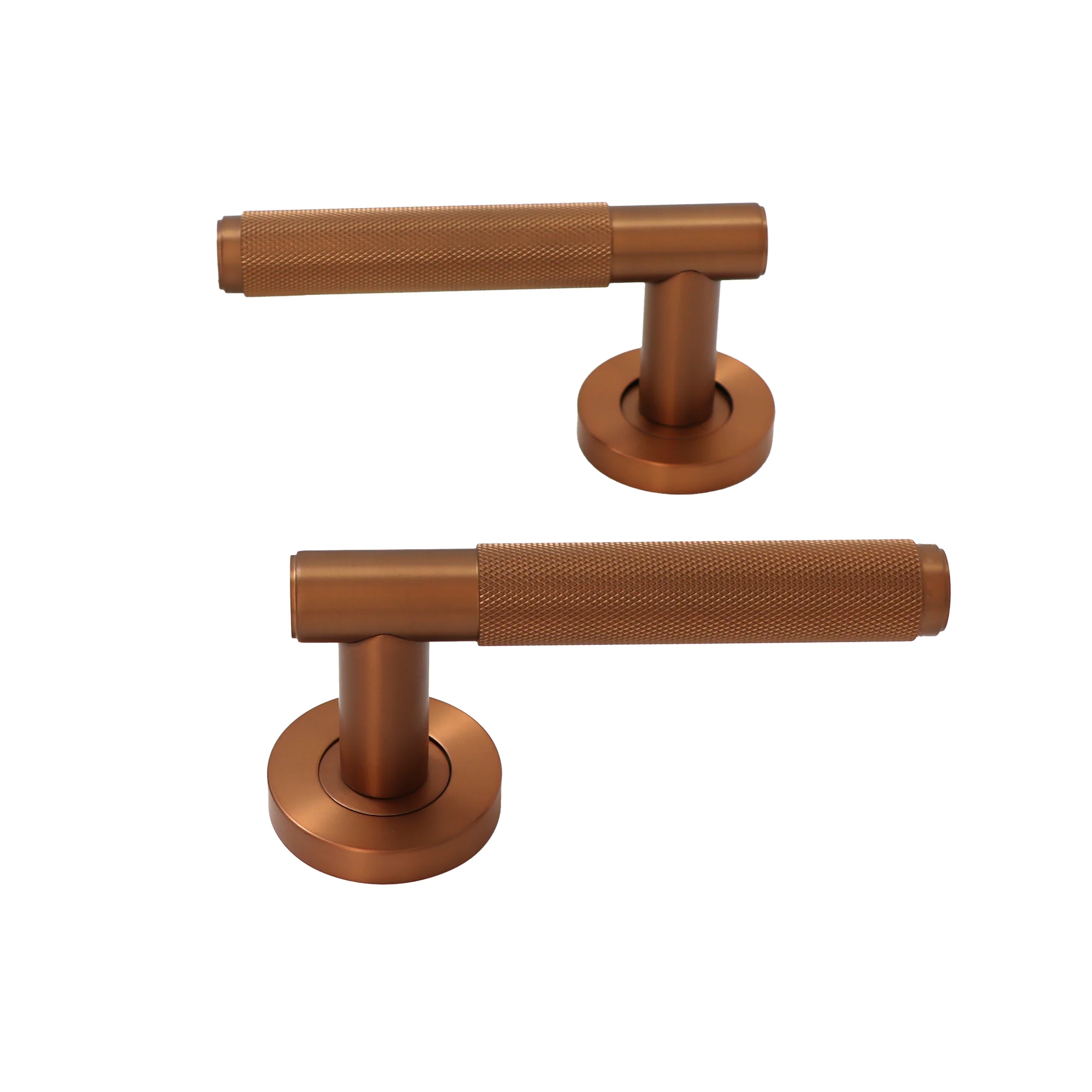 Knurled Lever on Round Rose Door Handle Set - Rose Gold (123379) - Image 5