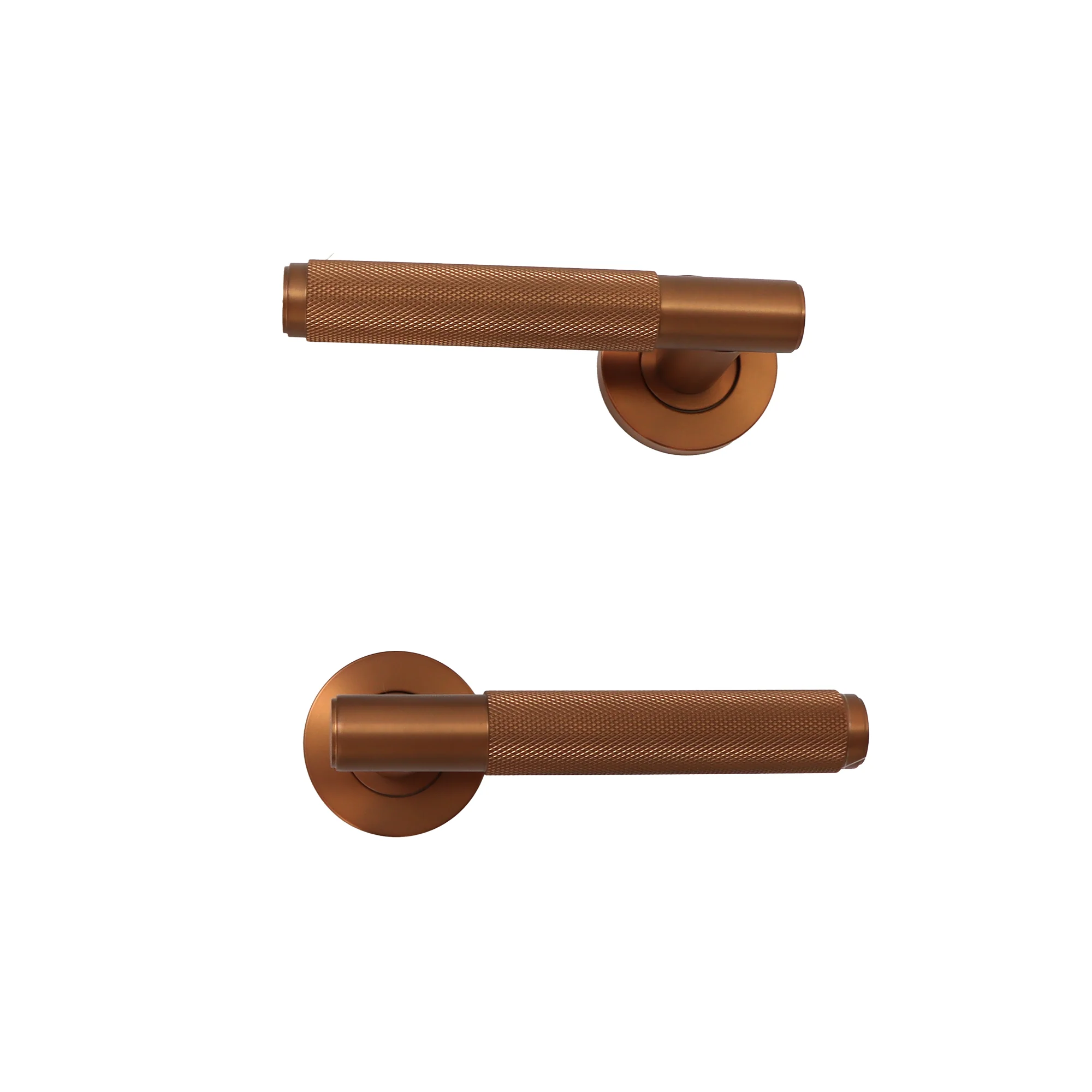 Knurled Lever on Round Rose Door Handle Set - Rose Gold (123379) - Image 6