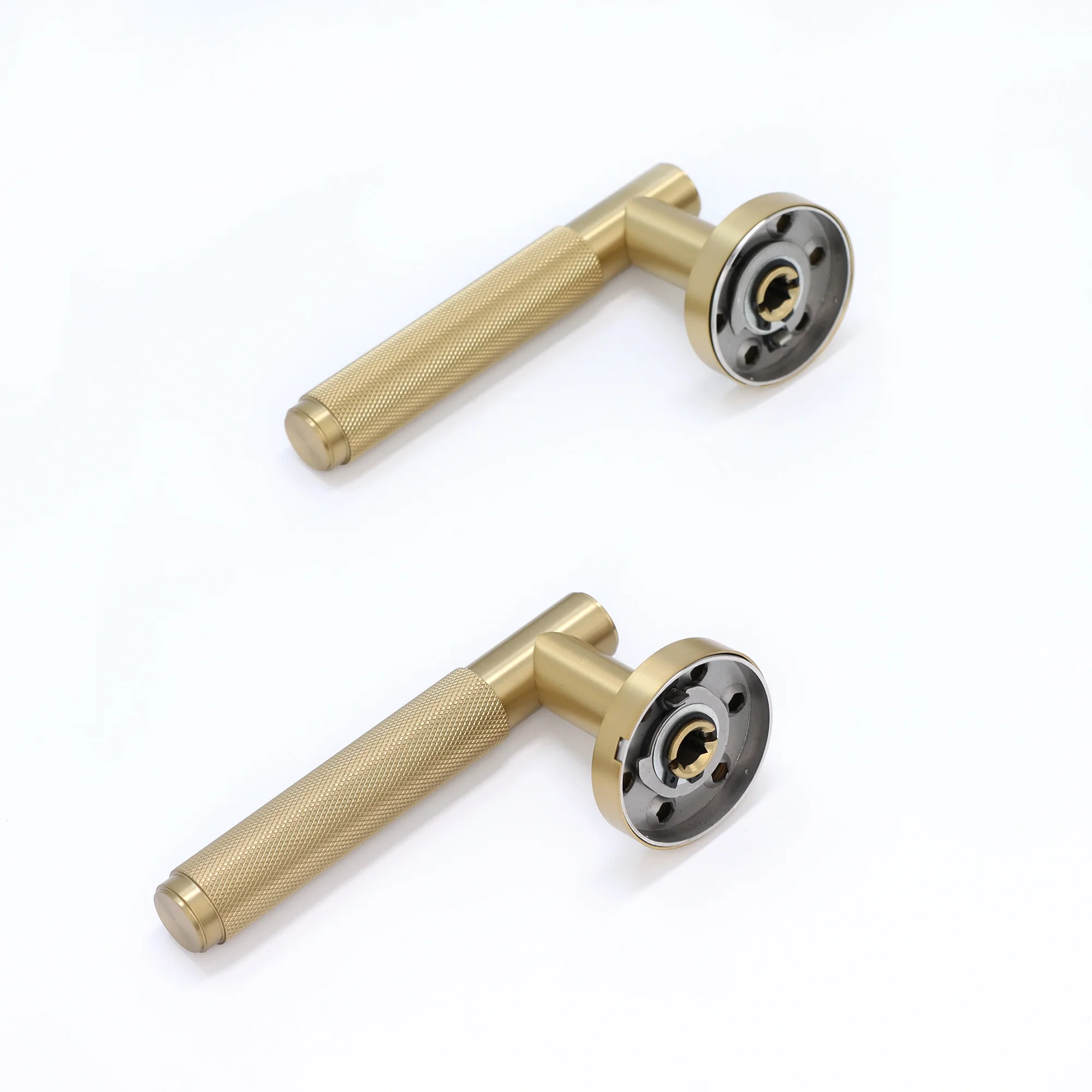 Knurled Lever on Round Rose Door Handle Set - Satin Gold (123377) - Image 3