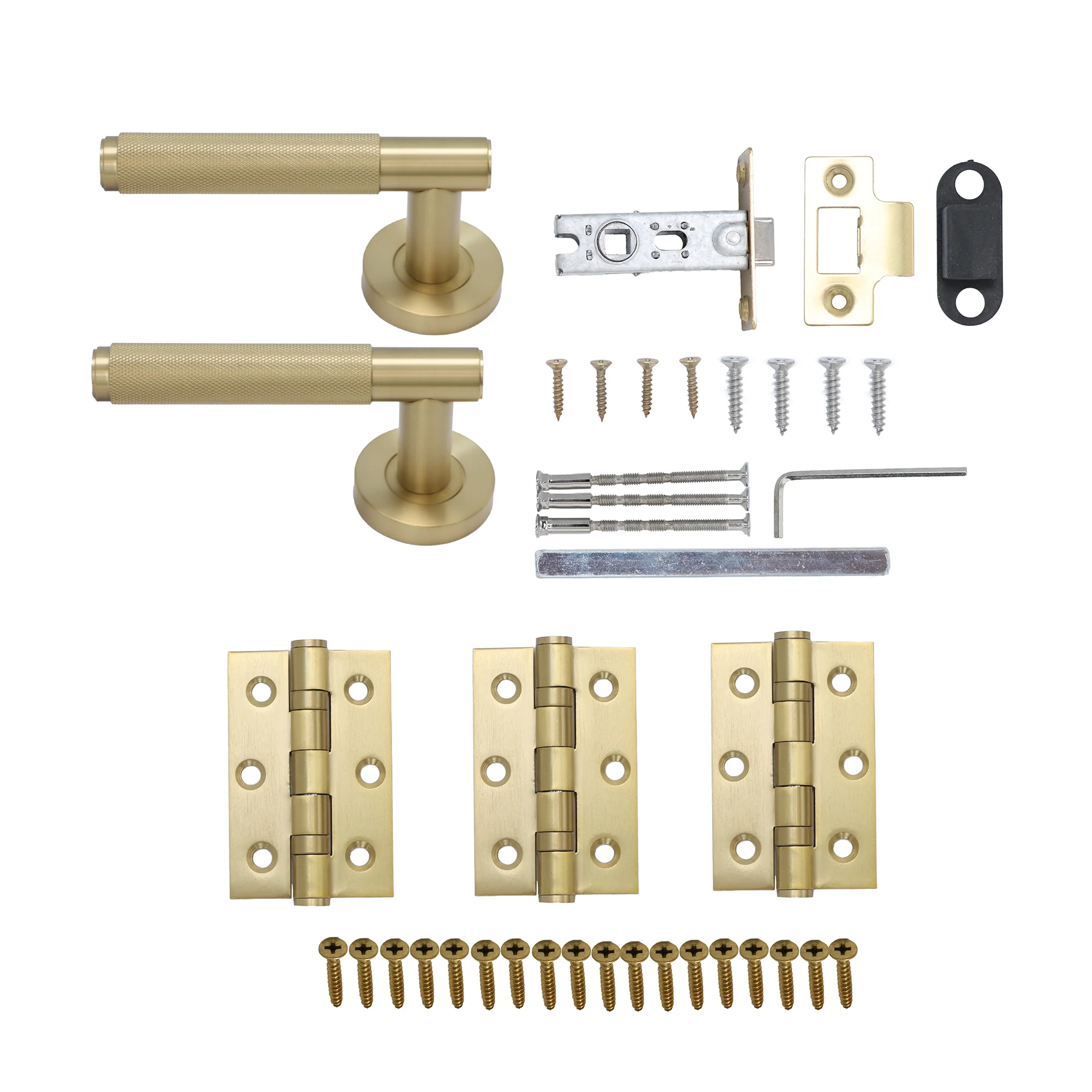 Knurled Lever on Round Rose Door Handle Set - Satin Gold (123377) - Image 4