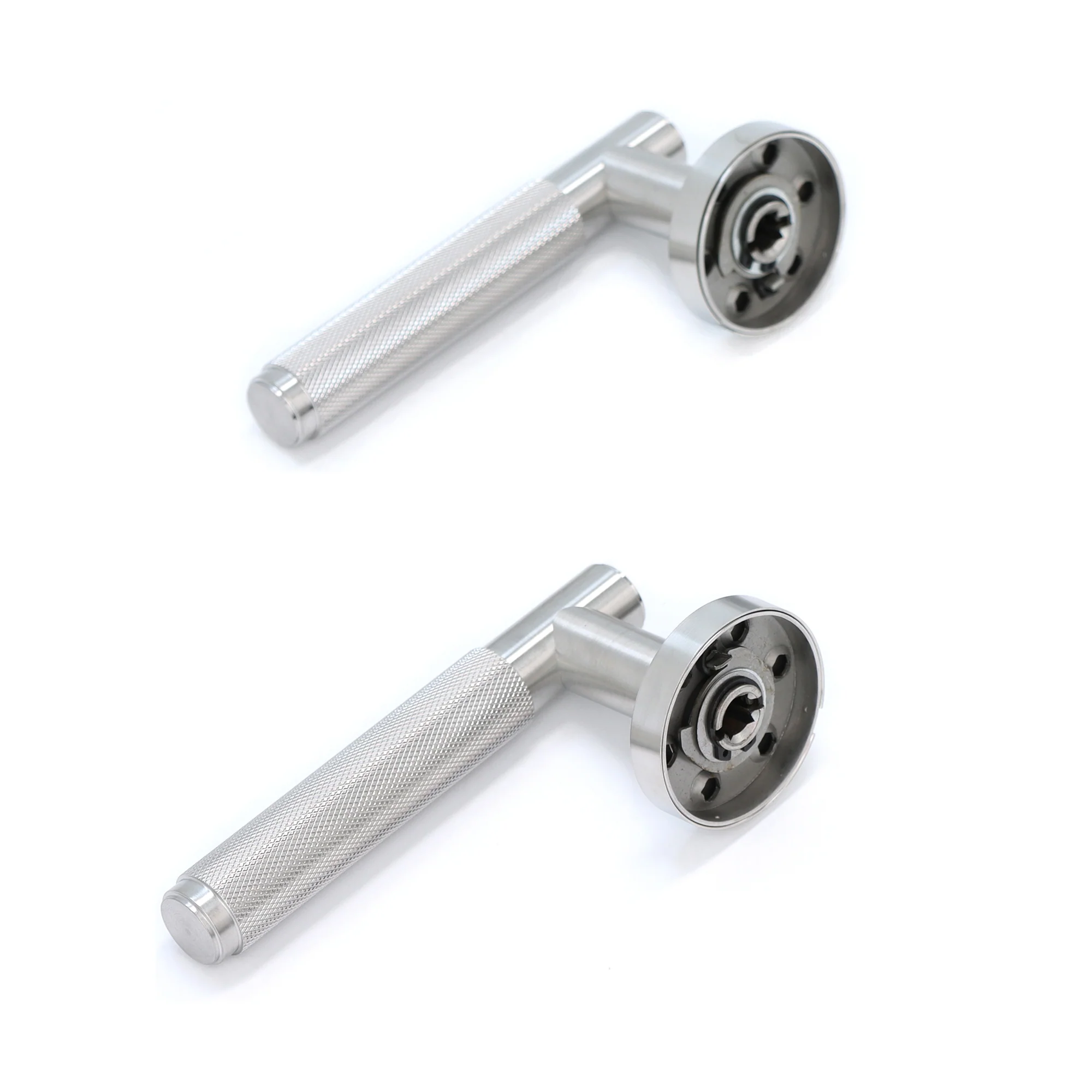 Knurled Lever on Round Rose Door Handle Set - Satin Stainless Steel (123376) - Image 5