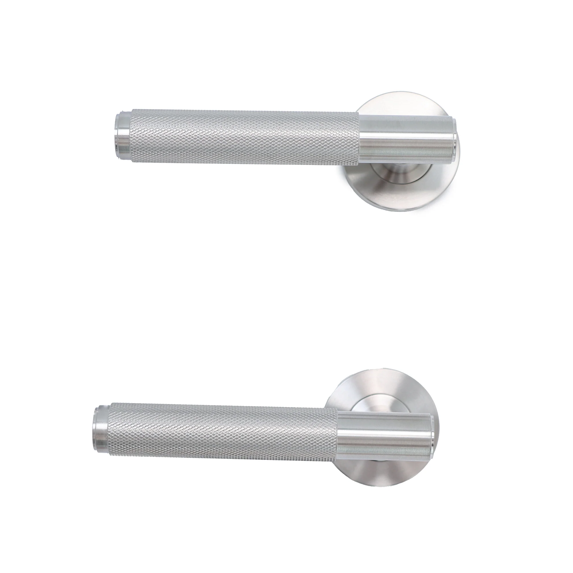 Knurled Lever on Round Rose Door Handle Set - Satin Stainless Steel (123376) - Image 7