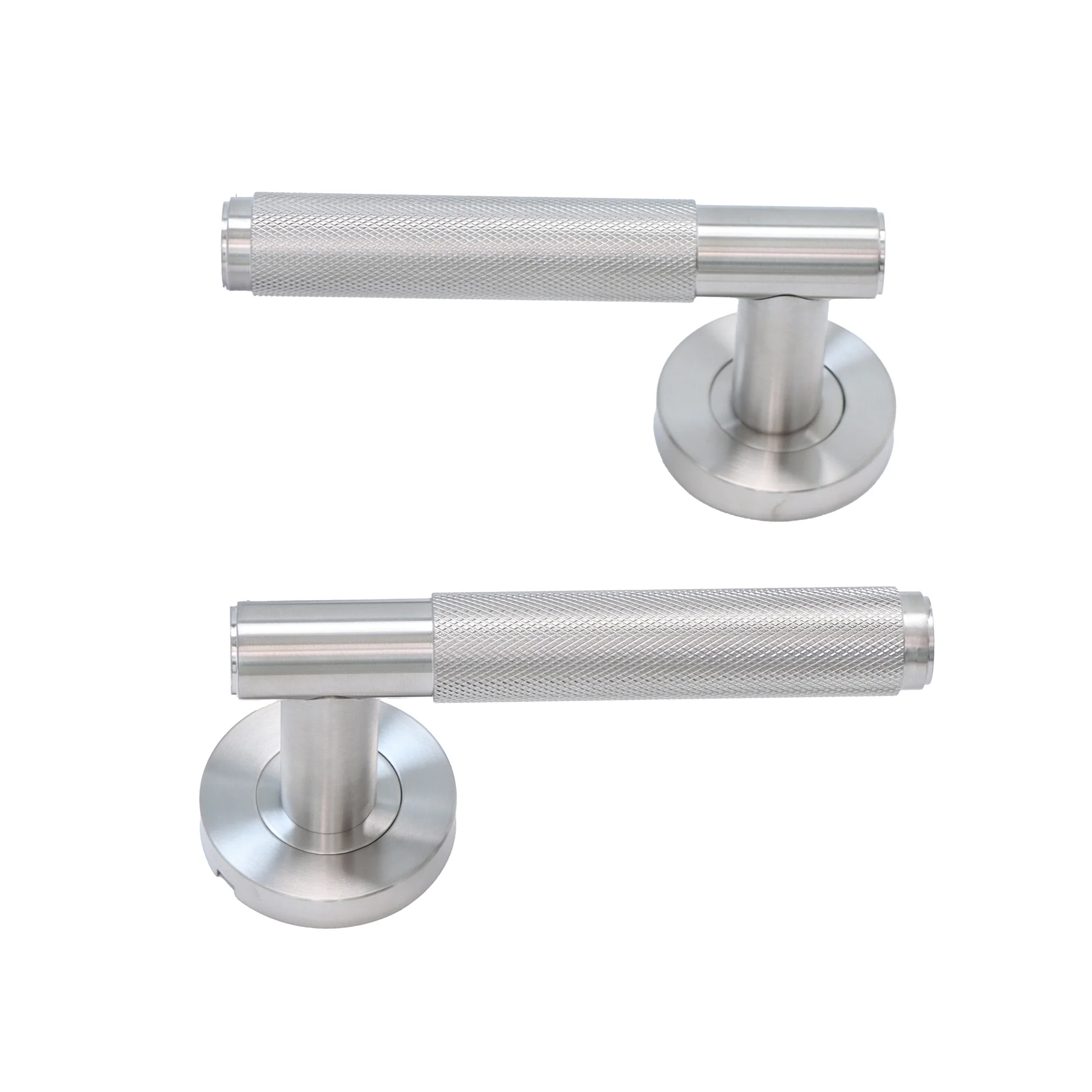 Knurled Lever on Round Rose Door Handle Set - Satin Stainless Steel (123376) - Image 8