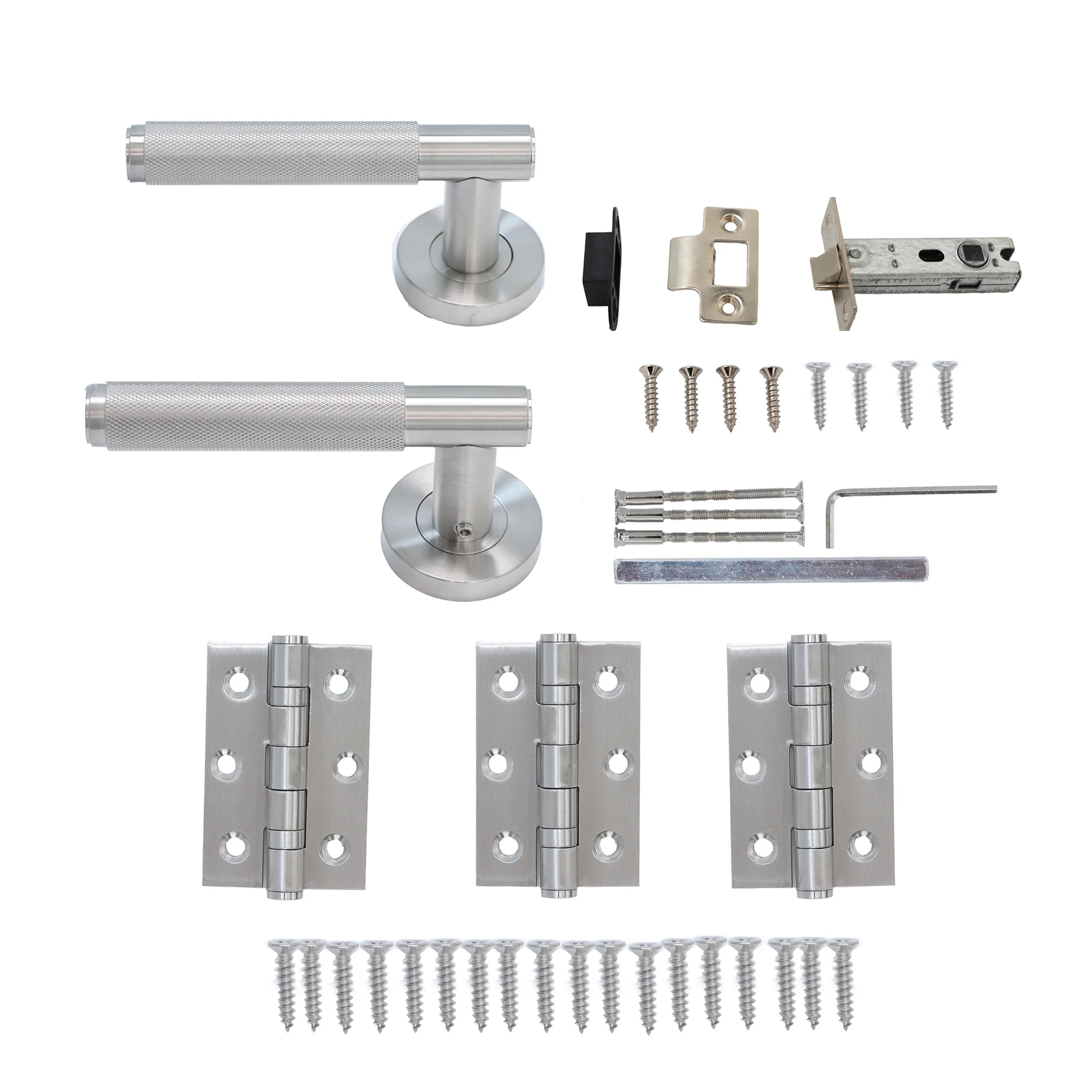 Knurled Lever on Round Rose Door Handle Set - Satin Stainless Steel (123376) - Image 9
