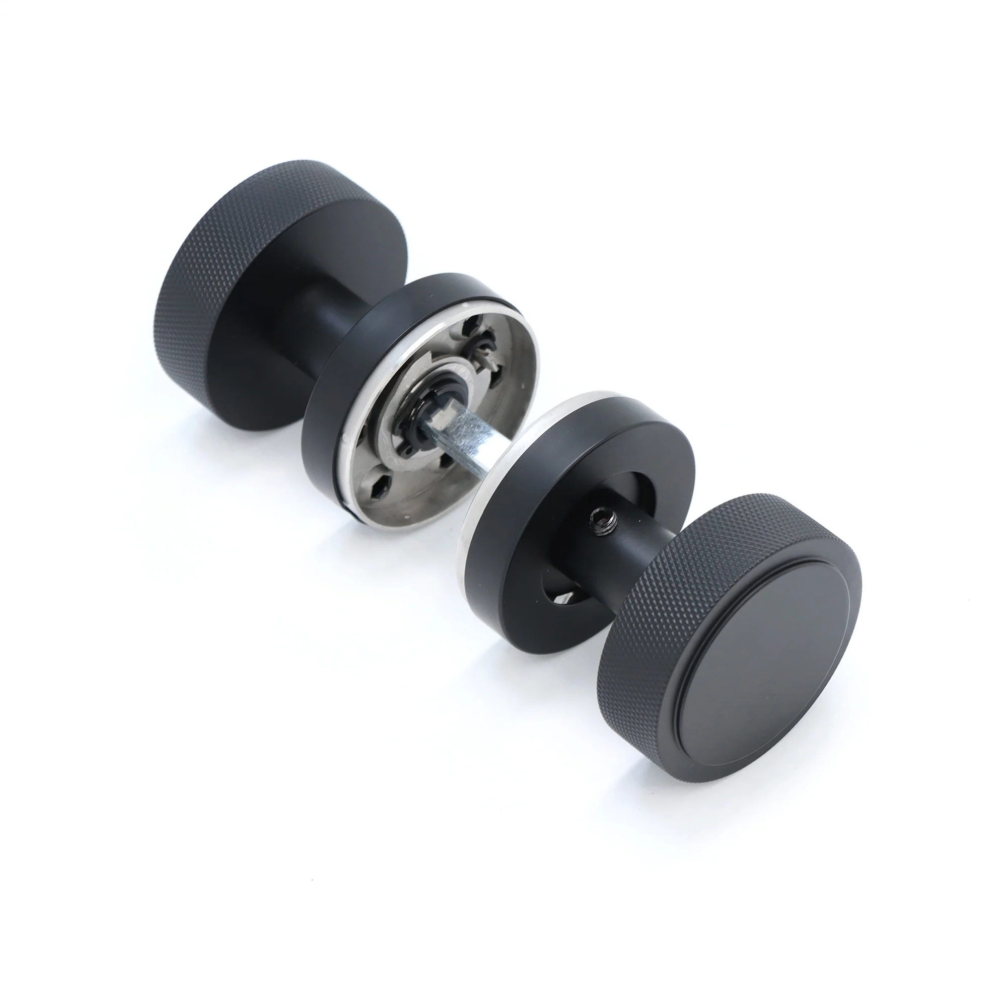 Knurled Round Rose Door Knob Set - Matt Black (123398) - Image 3