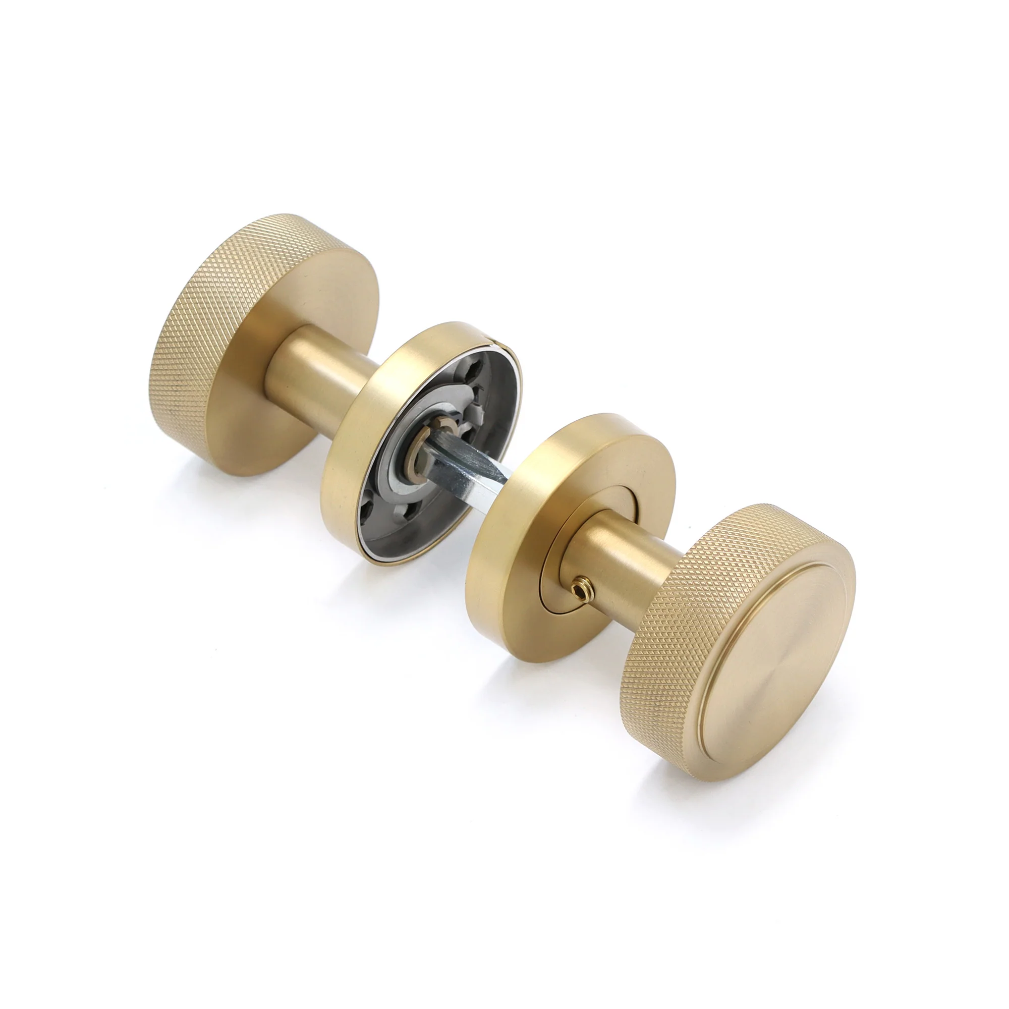 Knurled Round Rose Door Knob Set - Satin Gold (123397) - Image 3