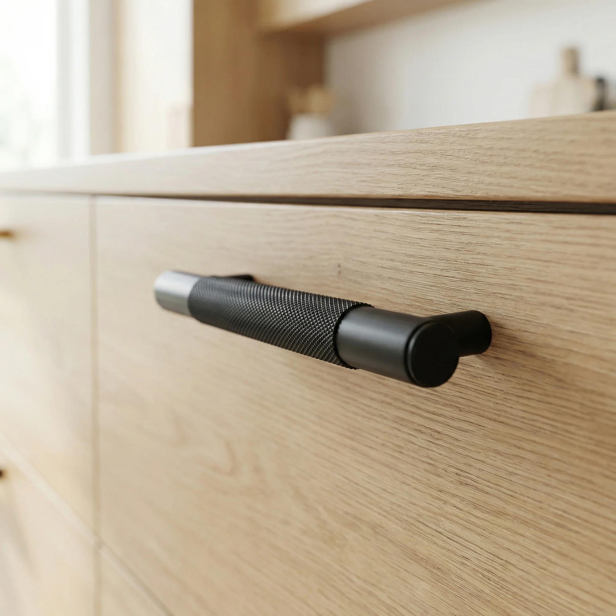 Knurled Small Round T-Bar Pull Handle - Matt Black (123408) - Image 2