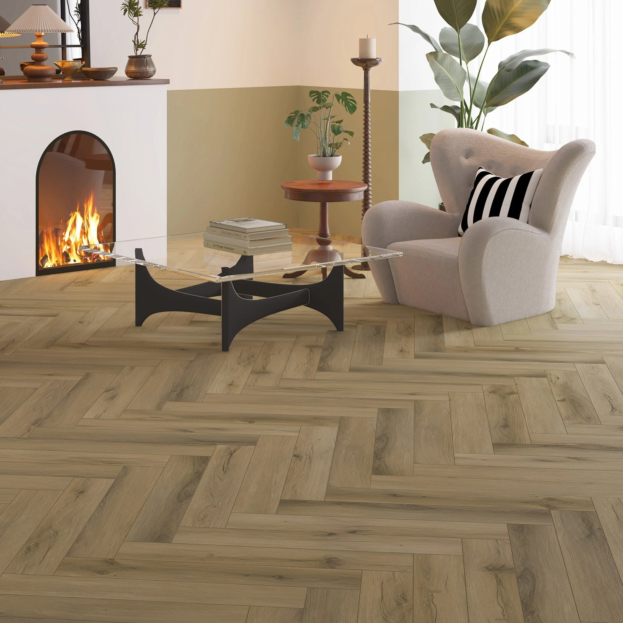 Langford Oak - Foundation Herringbone LVT 5mm Anti-Microbial UV Coated Rigid Core Vinyl Flooring (123003)