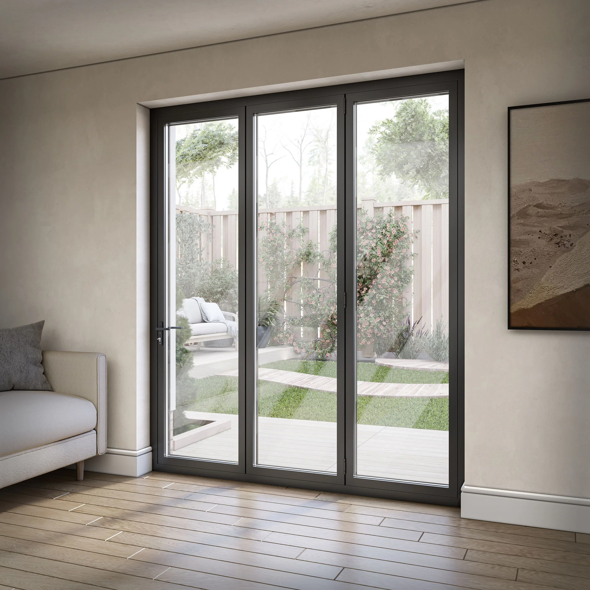 Matt Black Aluminium External 3+0 Clear Glass Folding Patio Door (122091) - Image 3
