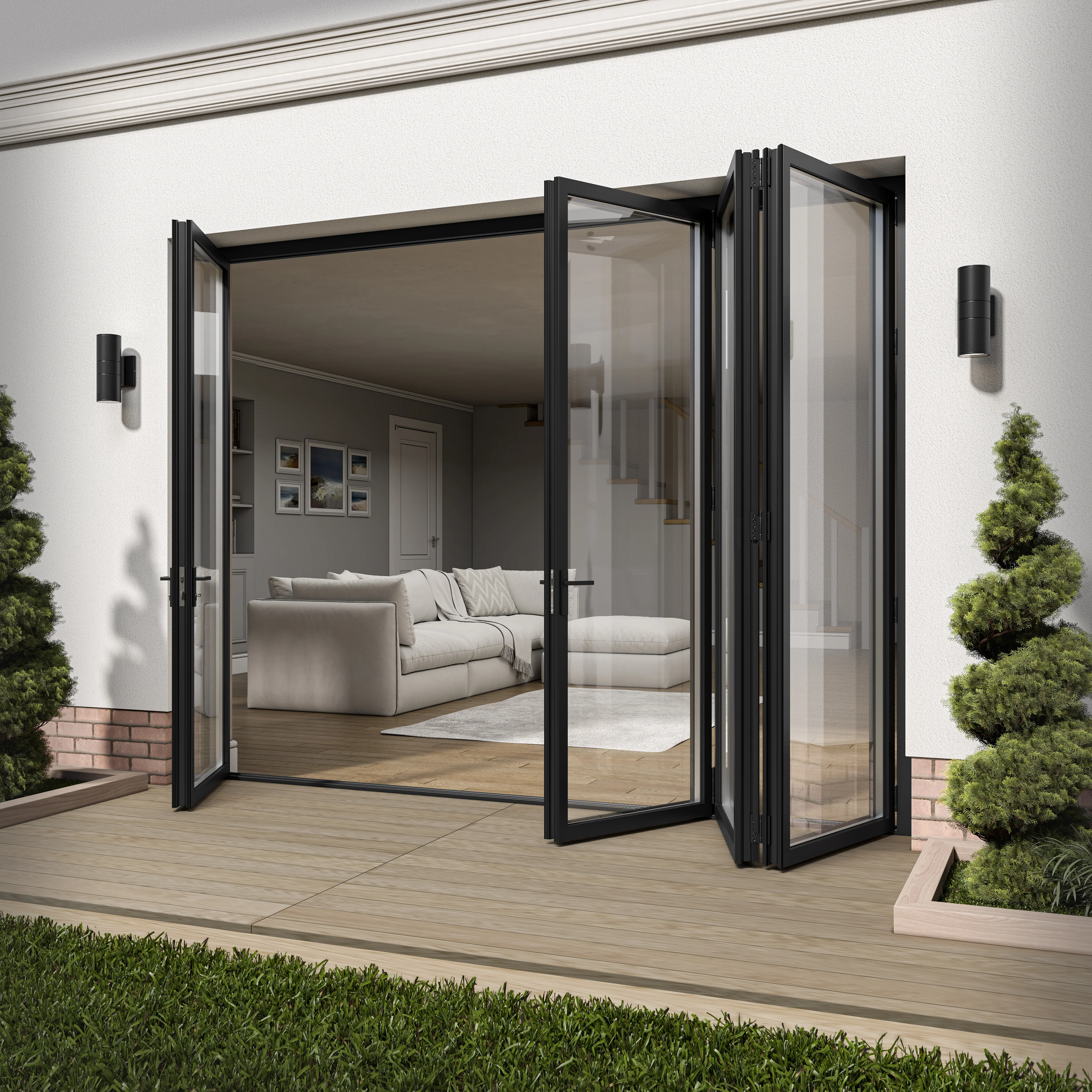 Matt Black Aluminium External 3+1 Clear Glass Folding Patio Door (122094) - Image 2