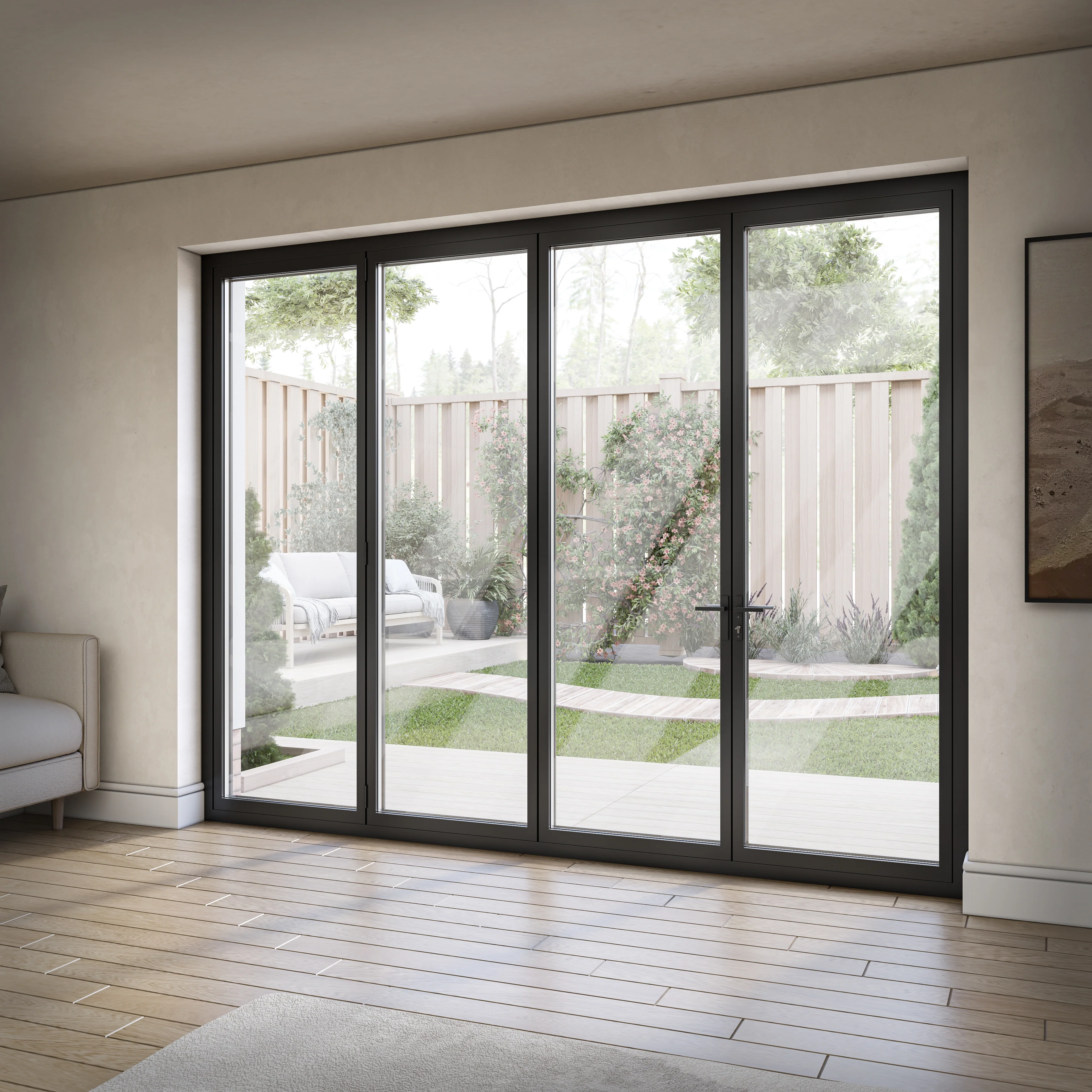 Matt Black Aluminium External 3+1 Clear Glass Folding Patio Door (122094) - Image 3