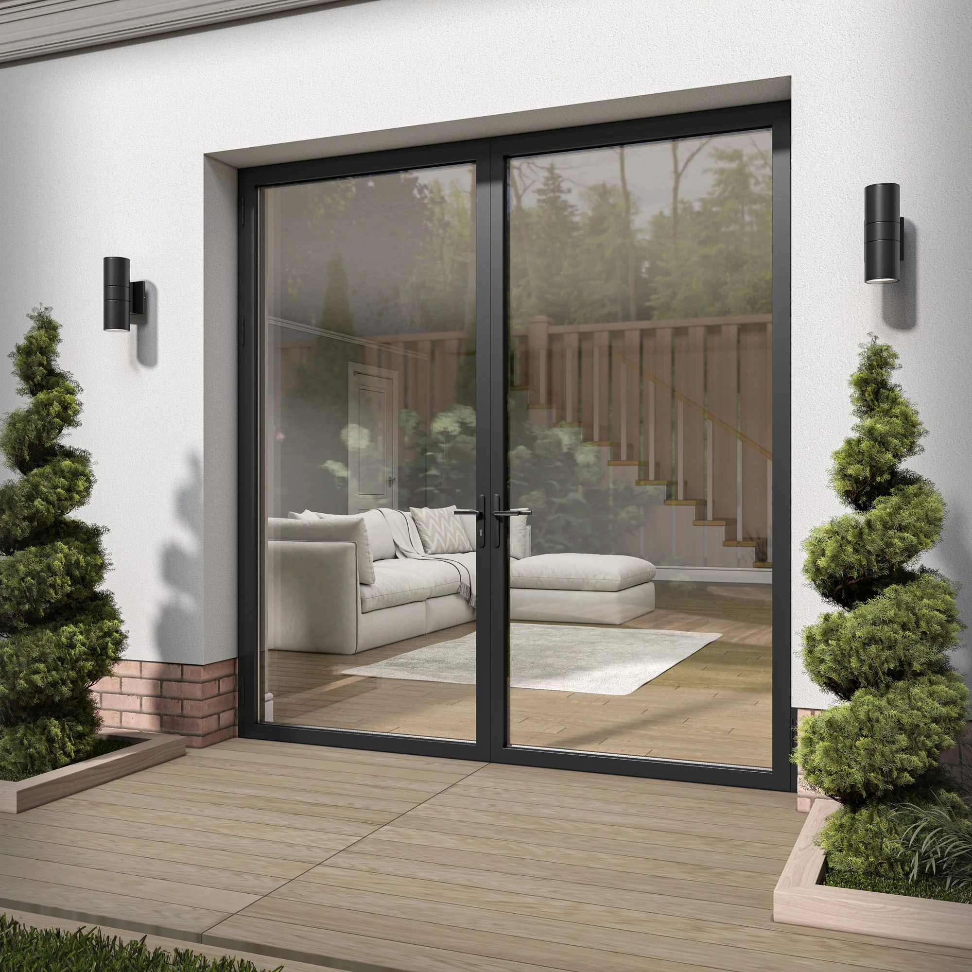 Matt Black Aluminium External Clear Glass French Patio Door (122097)