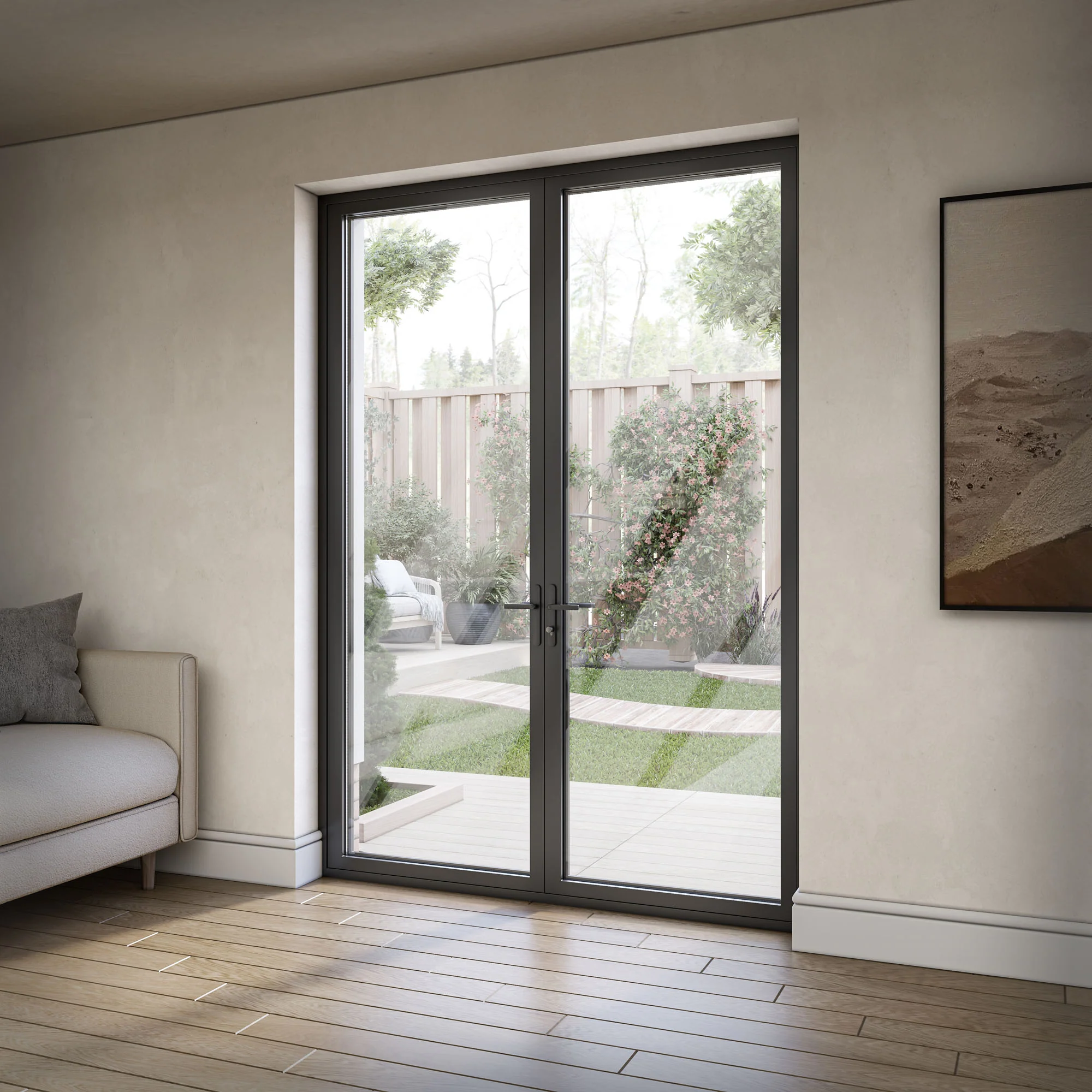 Matt Black Aluminium External Clear Glass French Patio Door (122097) - Image 11