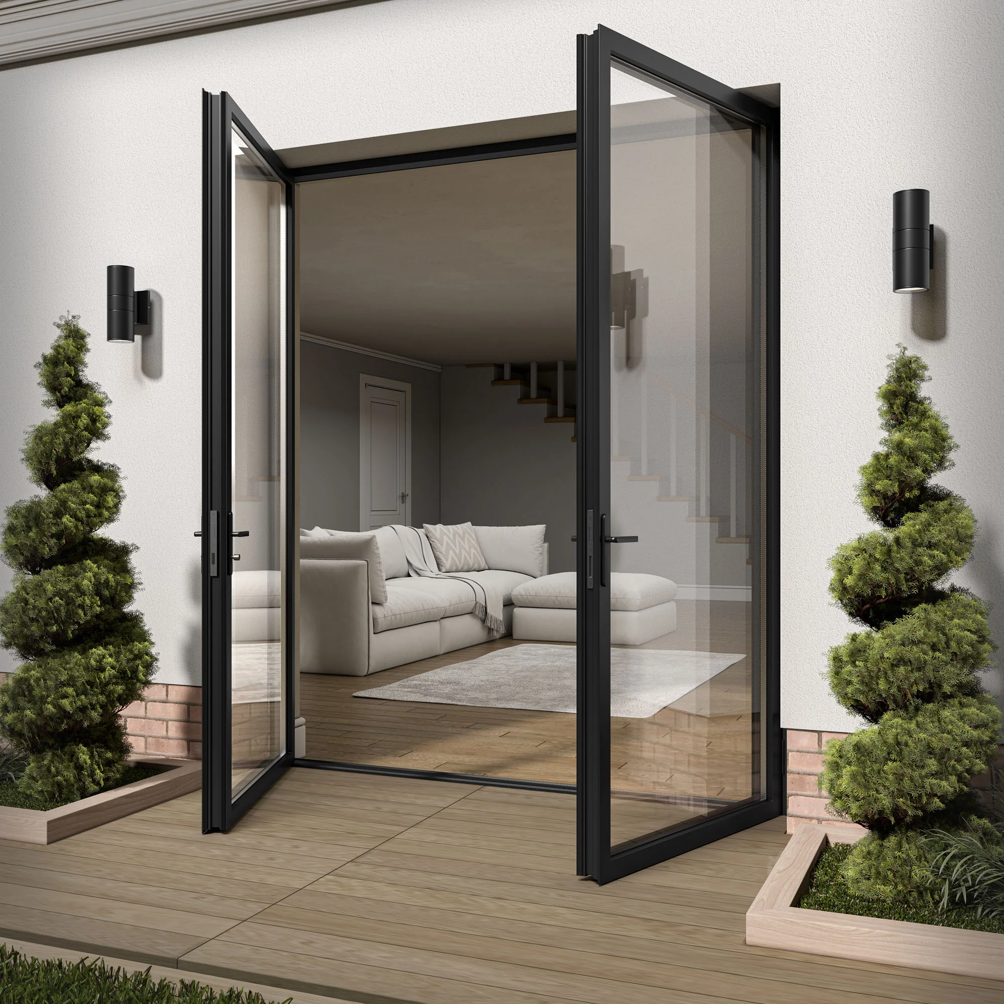Matt Black Aluminium External Clear Glass French Patio Door (122097) - Image 5