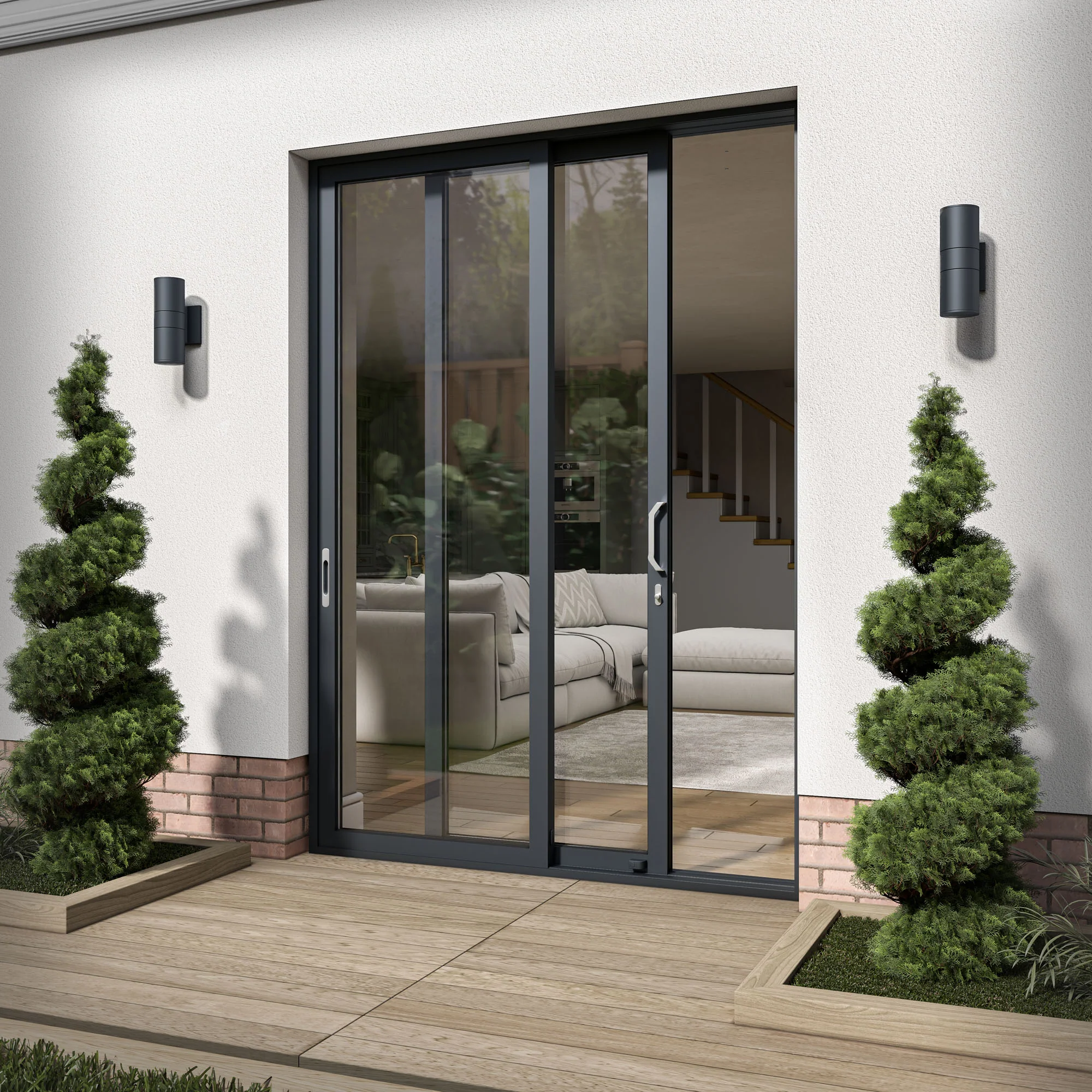 Matt Grey Aluminium Clear Glass External Sliding Patio Door (122104) - Image 2
