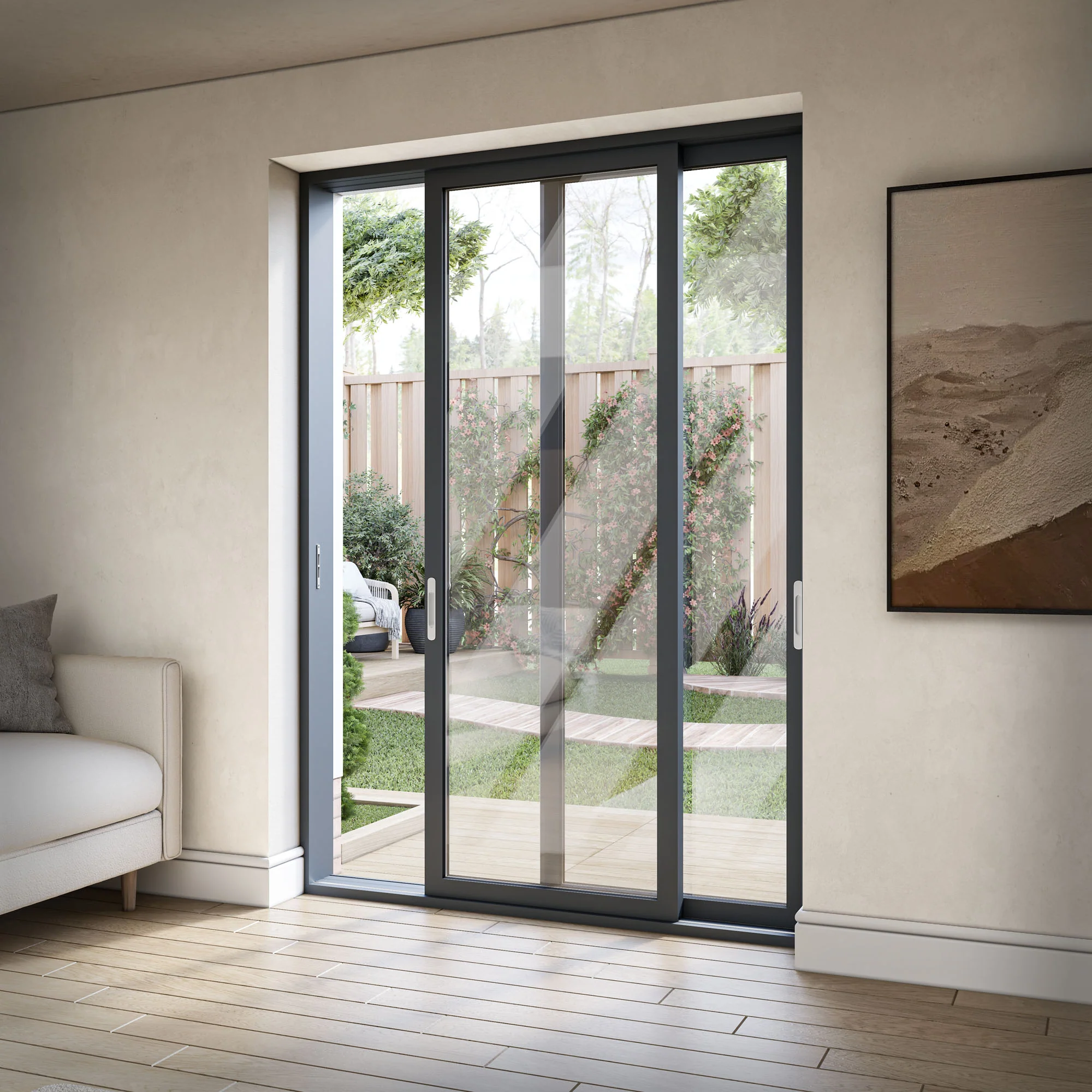 Matt Grey Aluminium Clear Glass External Sliding Patio Door (122104) - Image 3