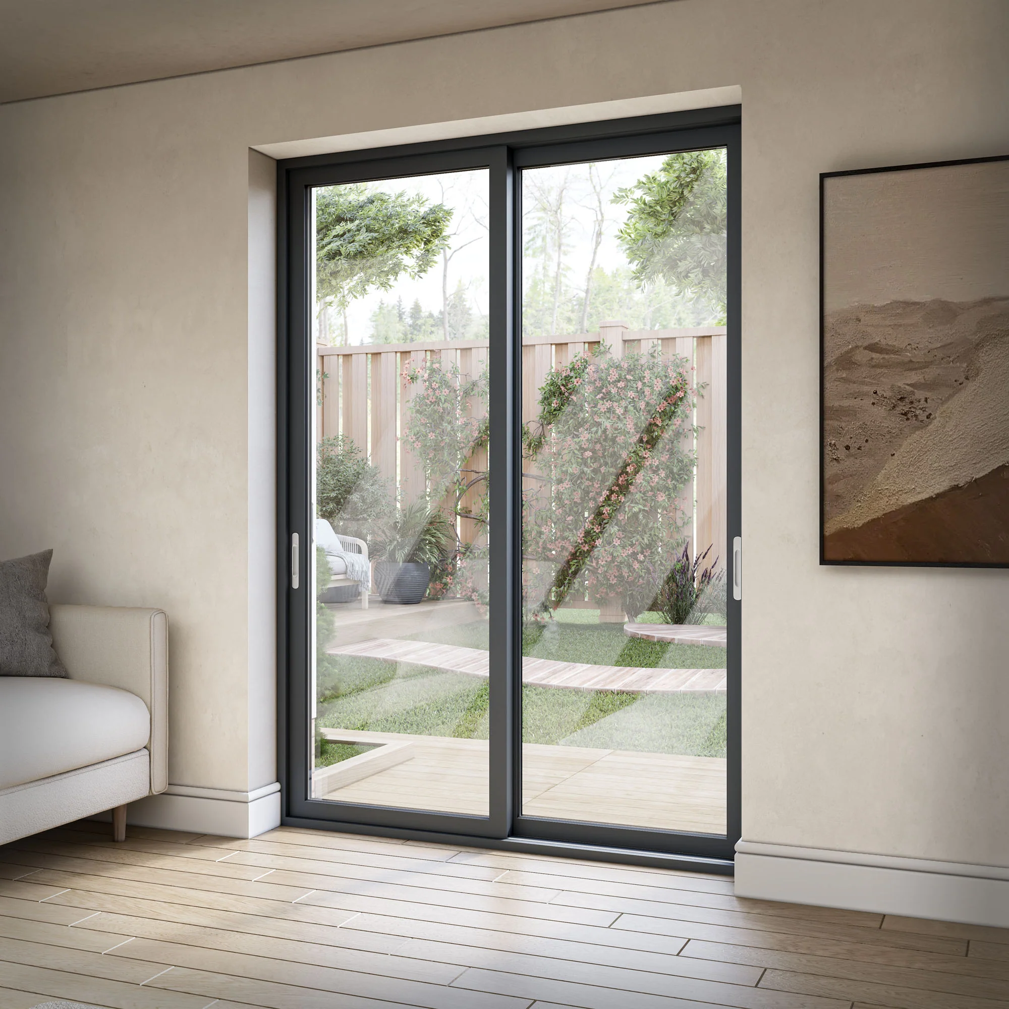 Matt Grey Aluminium Clear Glass External Sliding Patio Door (122104) - Image 4