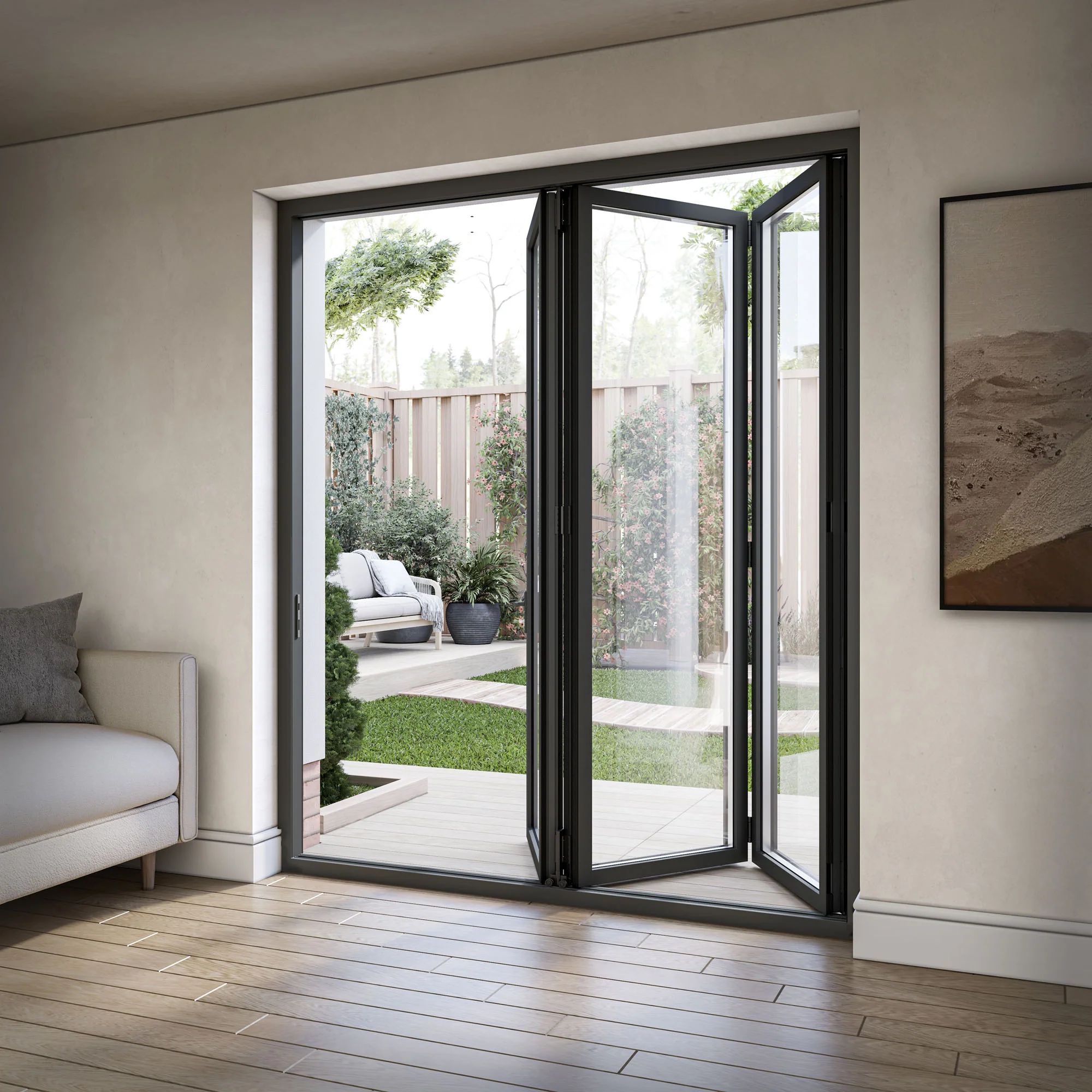 Matt Grey Aluminium External 3+0 Clear Glass Folding Patio Door (122092) - Image 2