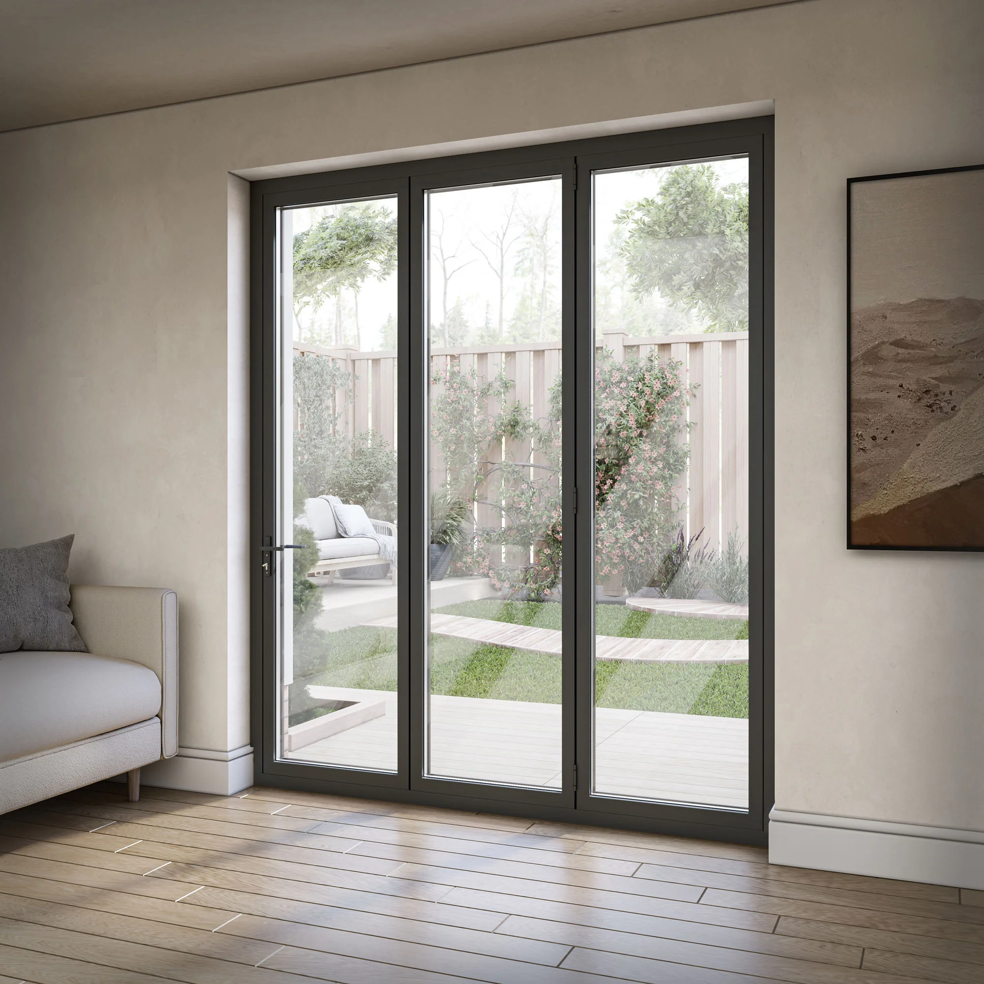 Matt Grey Aluminium External 3+0 Clear Glass Folding Patio Door (122092) - Image 3