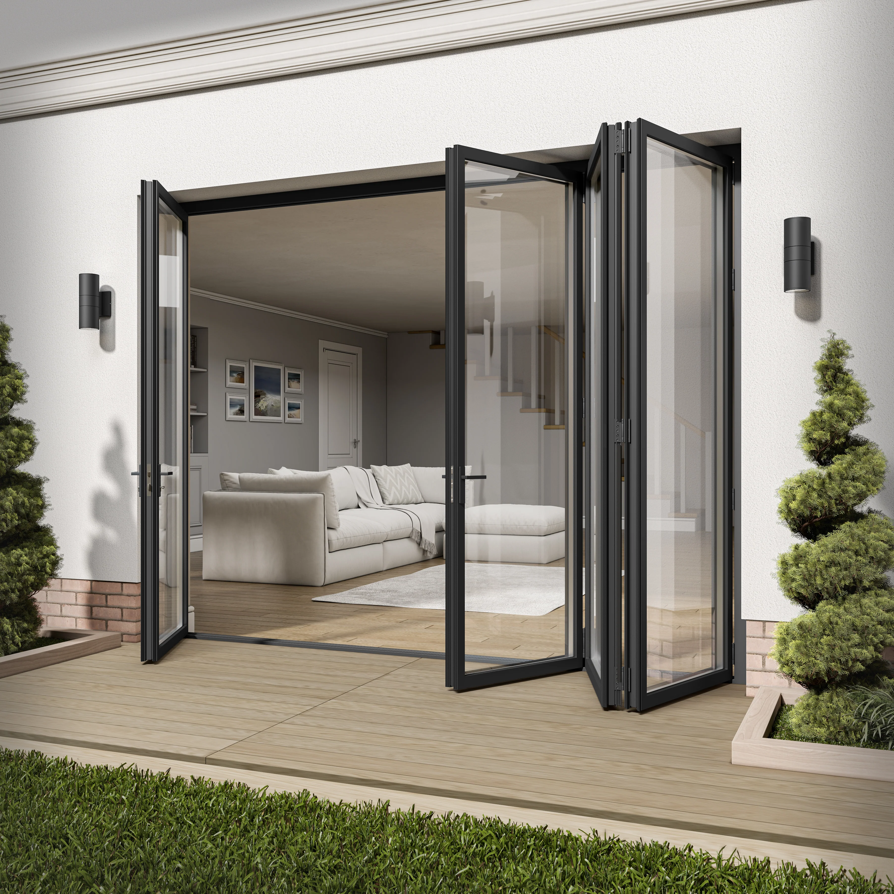Matt Grey Aluminium External 3+1 Clear Glass Folding Patio Door (122095) - Image 2