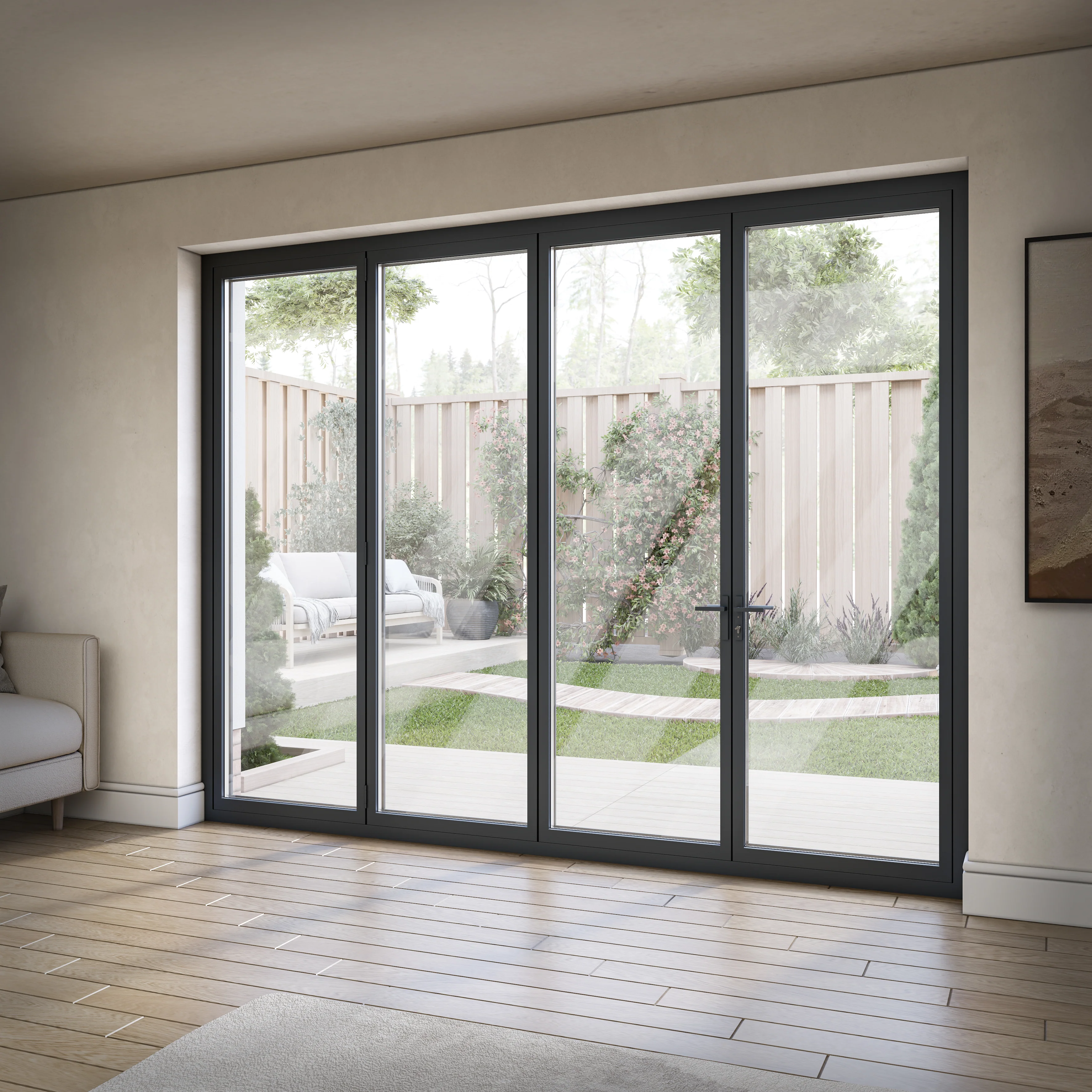 Matt Grey Aluminium External 3+1 Clear Glass Folding Patio Door (122095) - Image 3