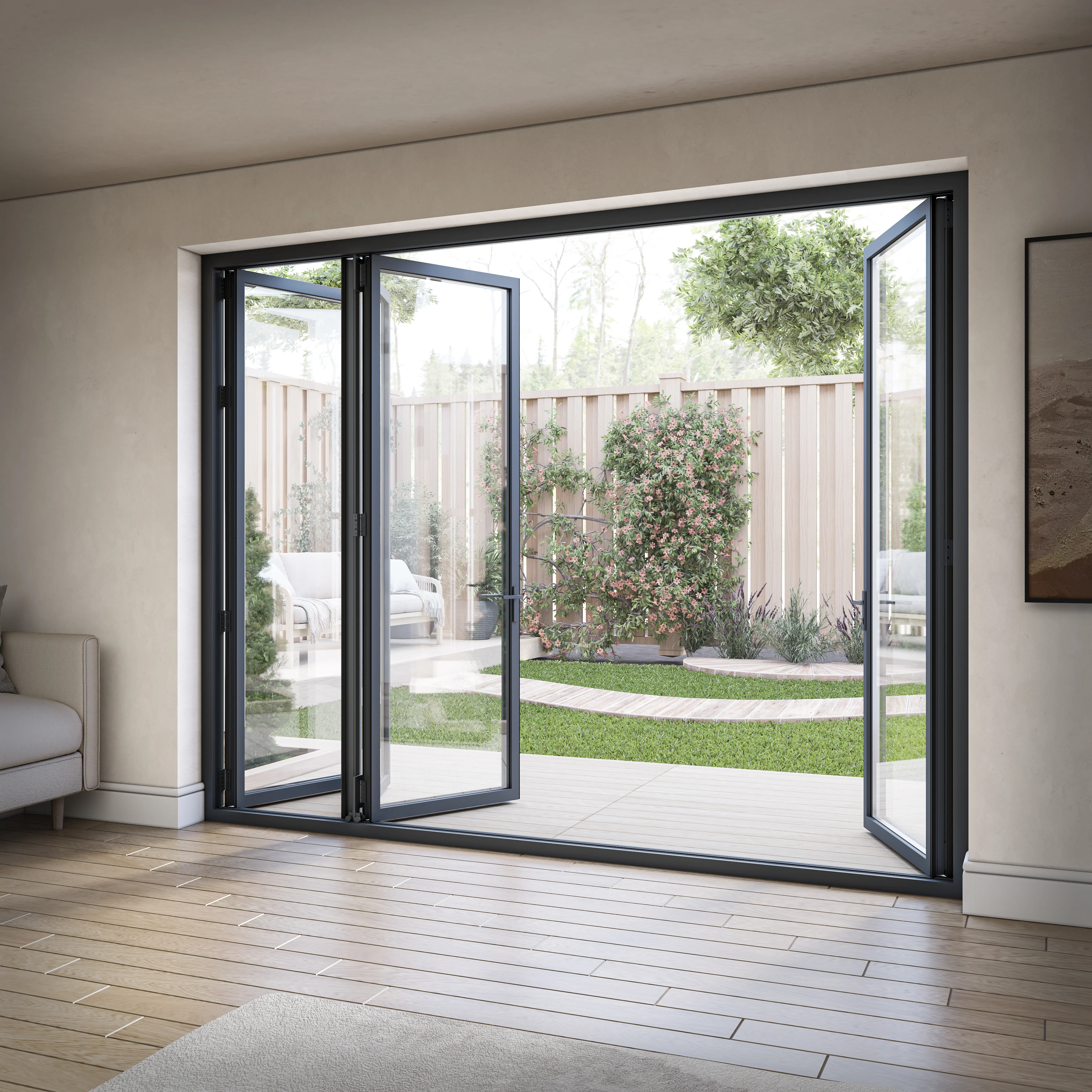 Matt Grey Aluminium External 3+1 Clear Glass Folding Patio Door (122095) - Image 4
