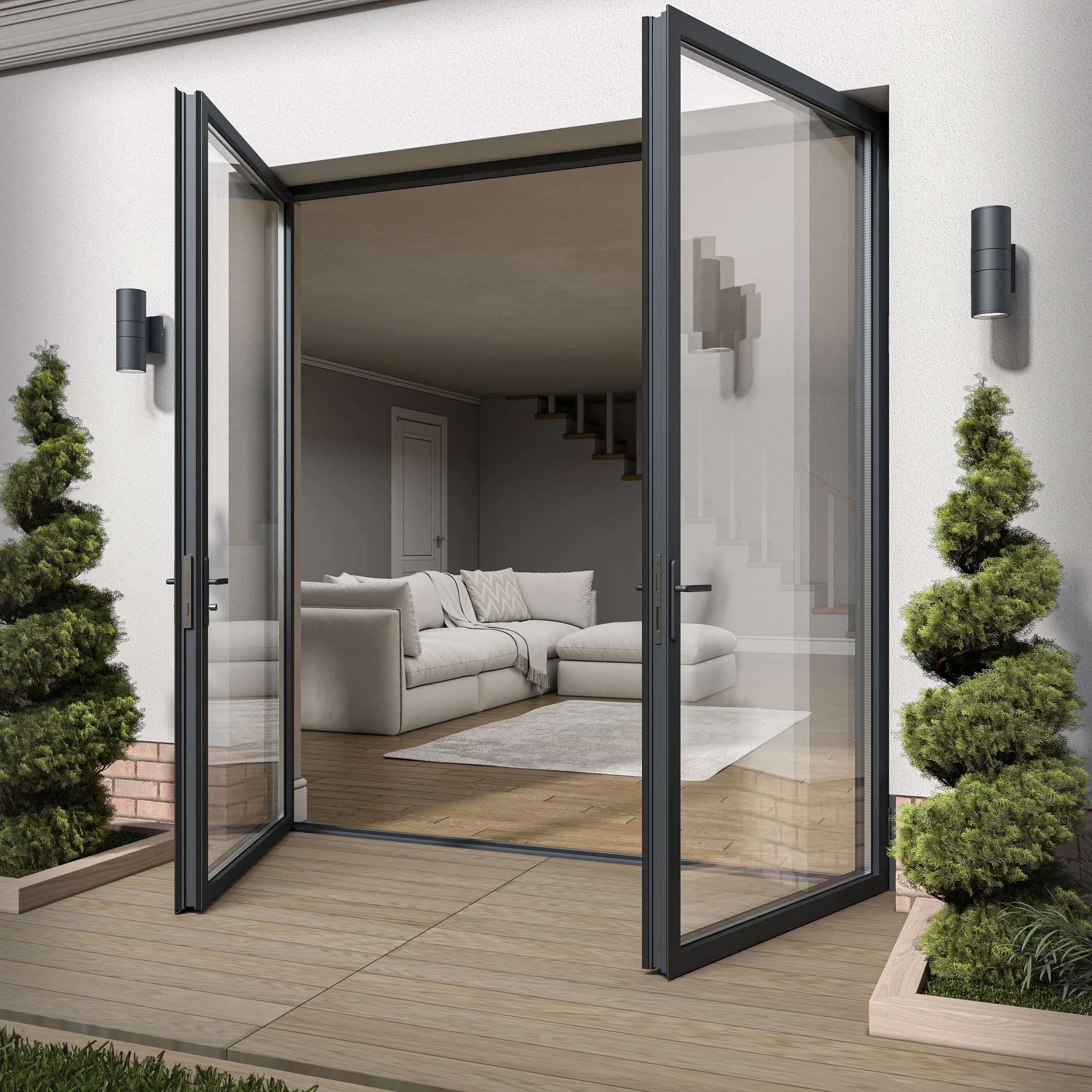 Matt Grey Aluminium External Clear Glass French Patio Door (122098) - Image 2