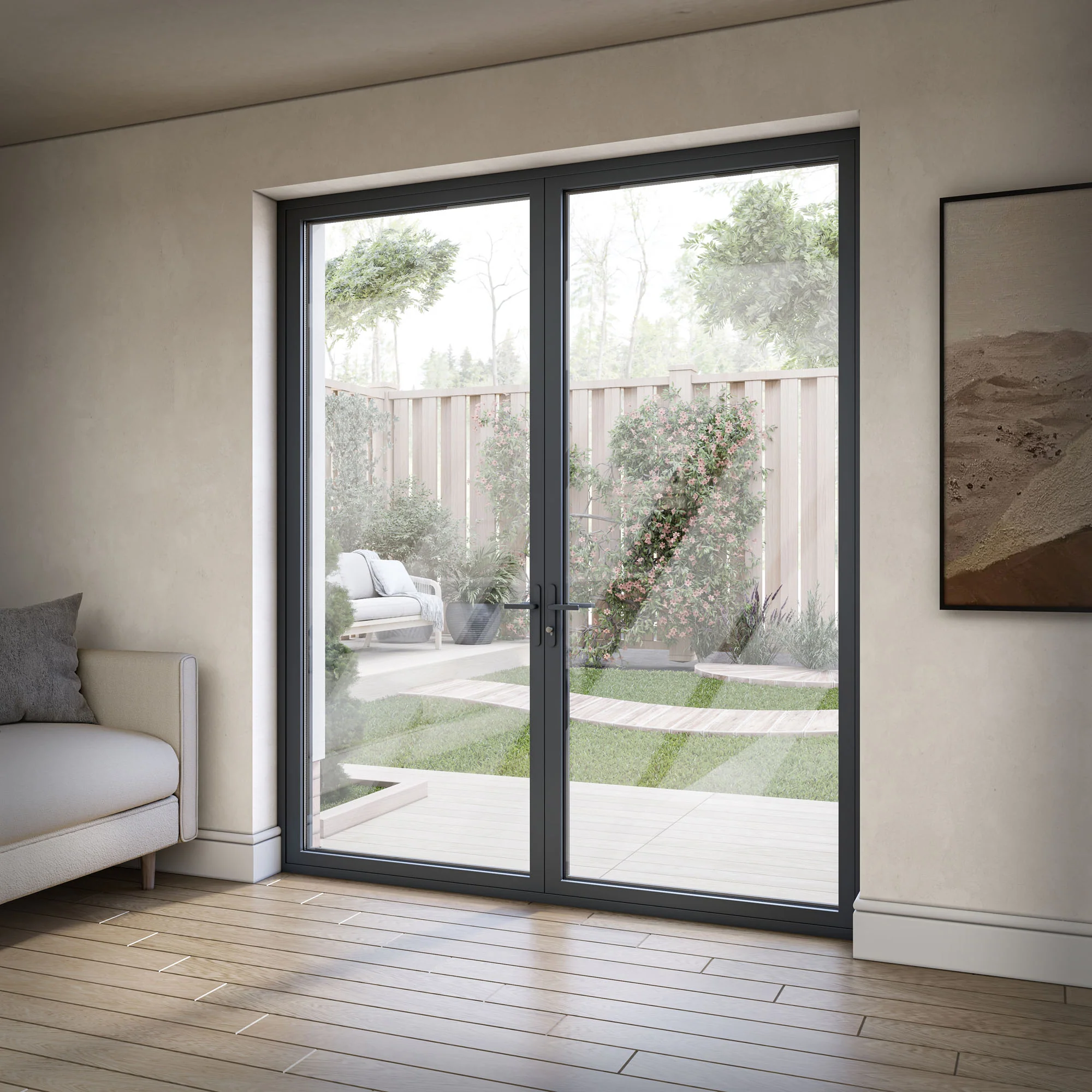 Matt Grey Aluminium External Clear Glass French Patio Door (122098) - Image 3