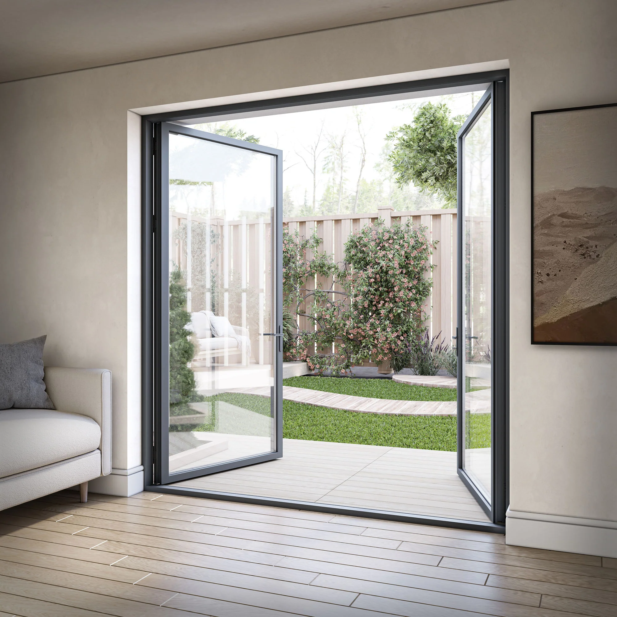 Matt Grey Aluminium External Clear Glass French Patio Door (122098) - Image 4