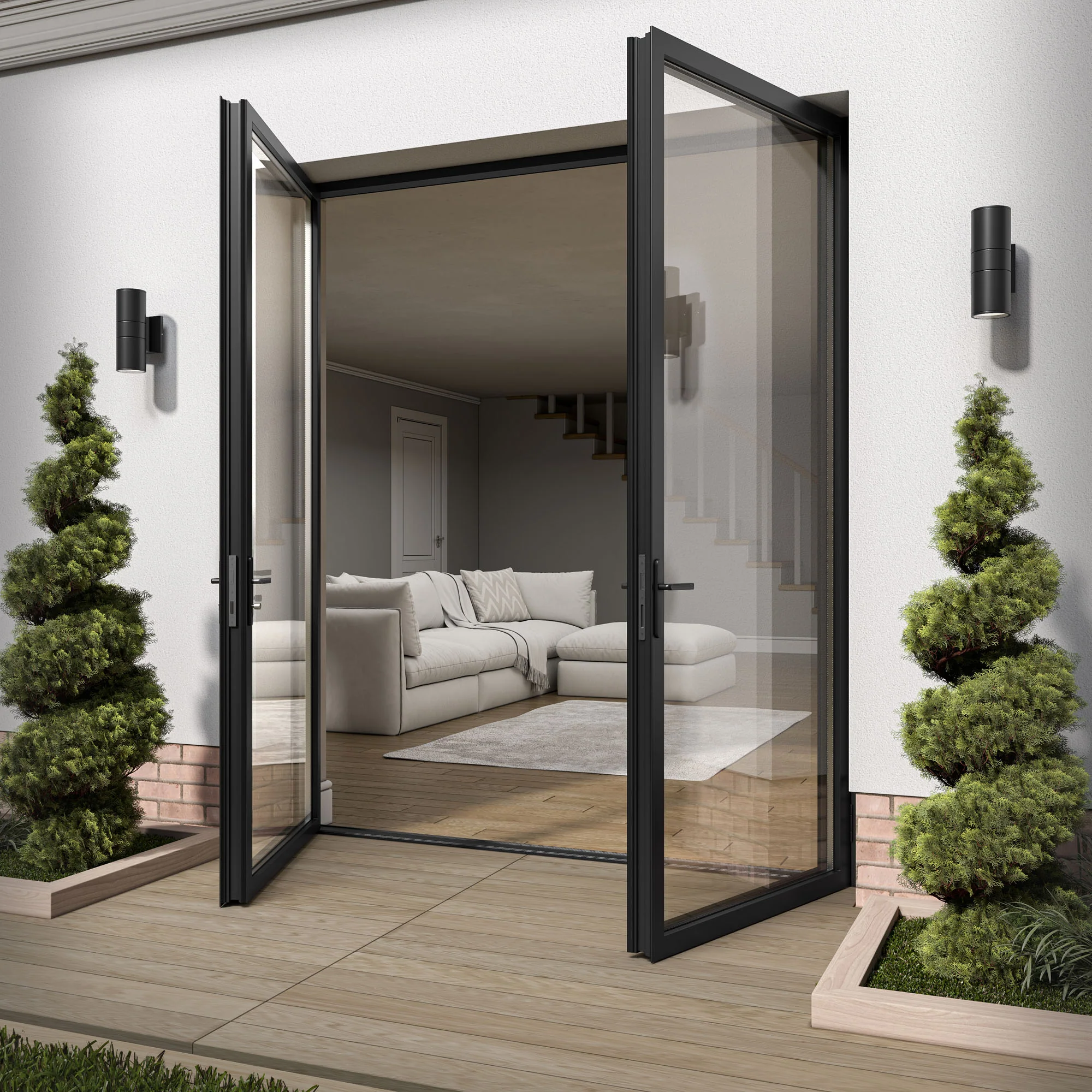 Matt Grey Aluminium External Clear Glass French Patio Door (122098) - Image 5