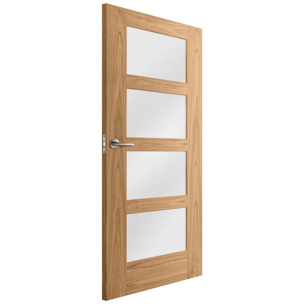 Oak Internal Fully Finished Shaker 4 Light Obscure Glass Made-to-Measure FD30 Fire Door (122648) - Image 2