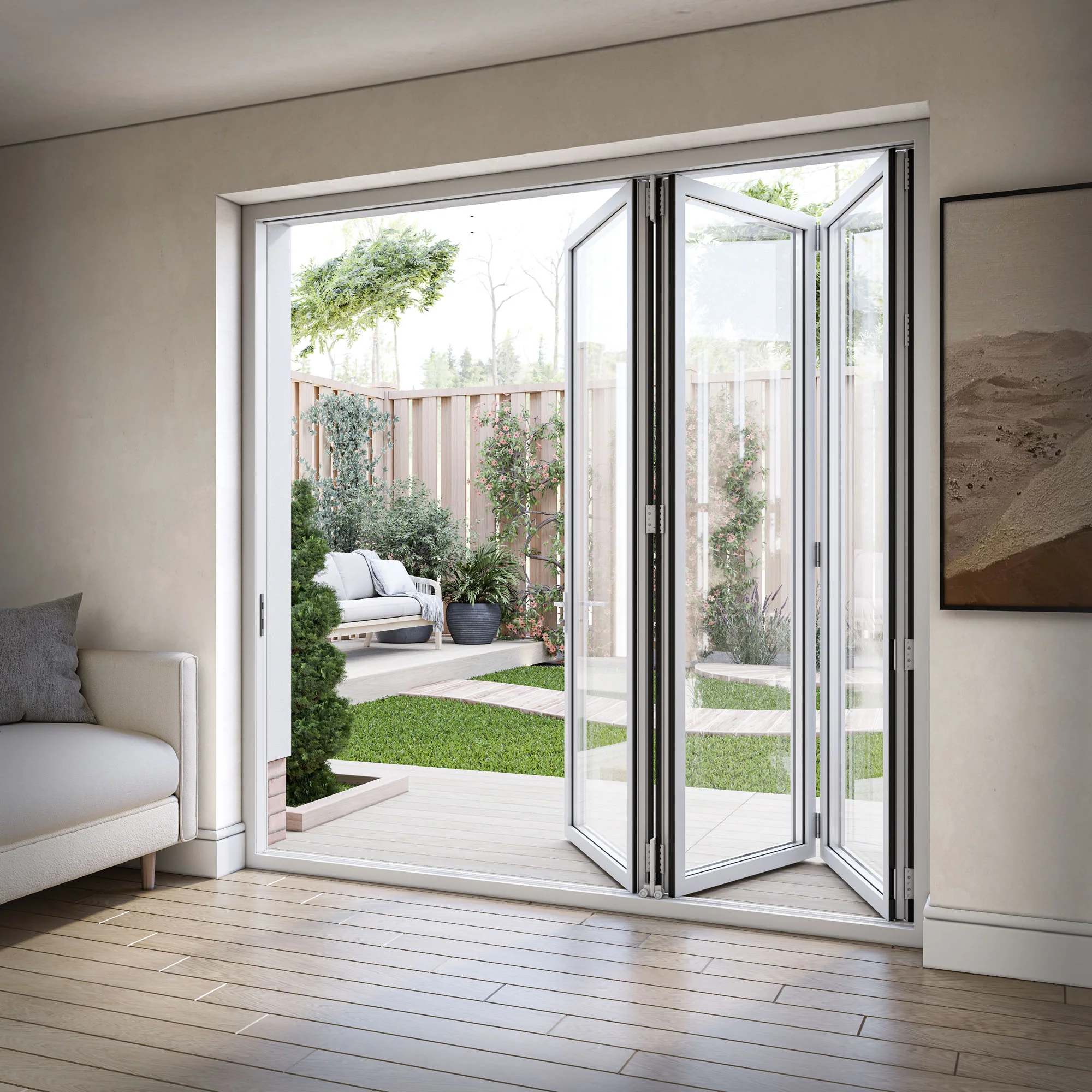 White Aluminium External 3+0 Clear Glass Folding Patio Door (122093) - Image 4
