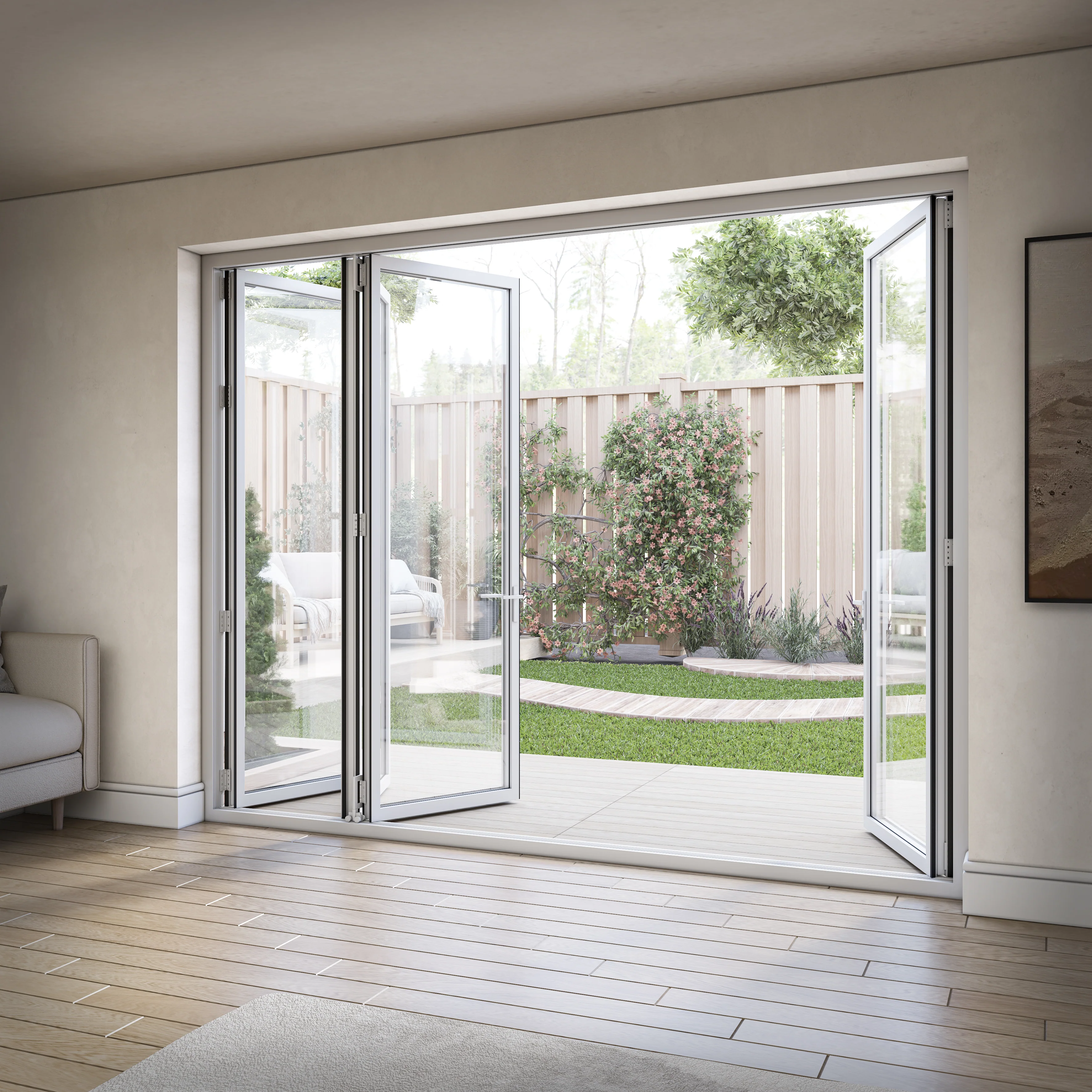 White Aluminium External 3+1 Clear Glass Folding Patio Door (122096) - Image 4