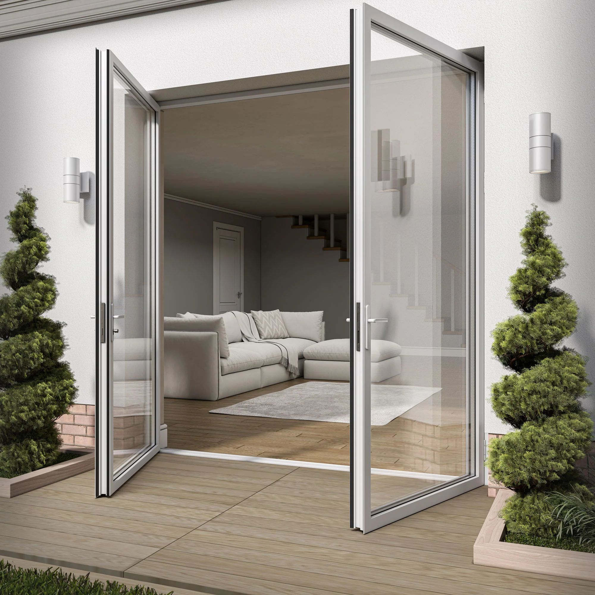 White Aluminium External Clear Glass French Patio Door (122099) - Image 2