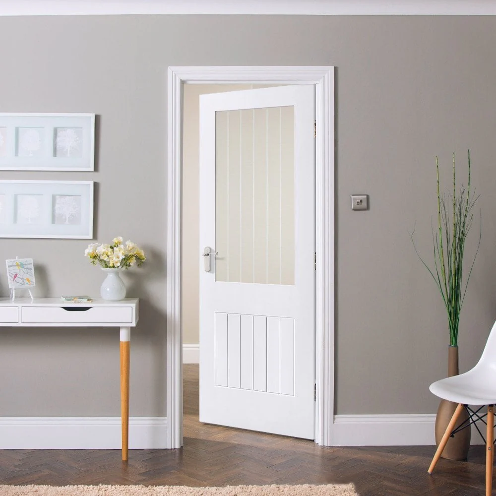 White Internal Primed Cottage 1 Light Etched Lined Clear Glass Door (87260) - Image 4