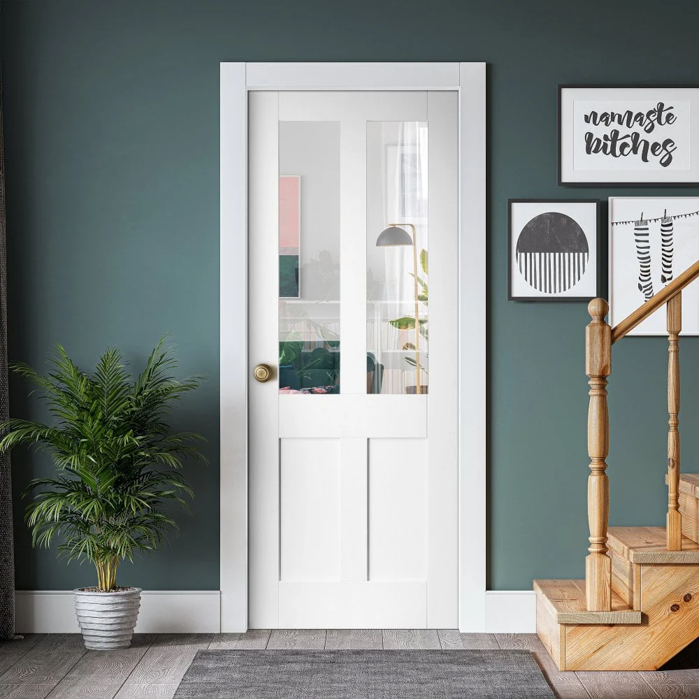 White Internal Primed Flat Victorian Shaker 2 Panel 2 Light Clear Glass Door (51765) - Image 5