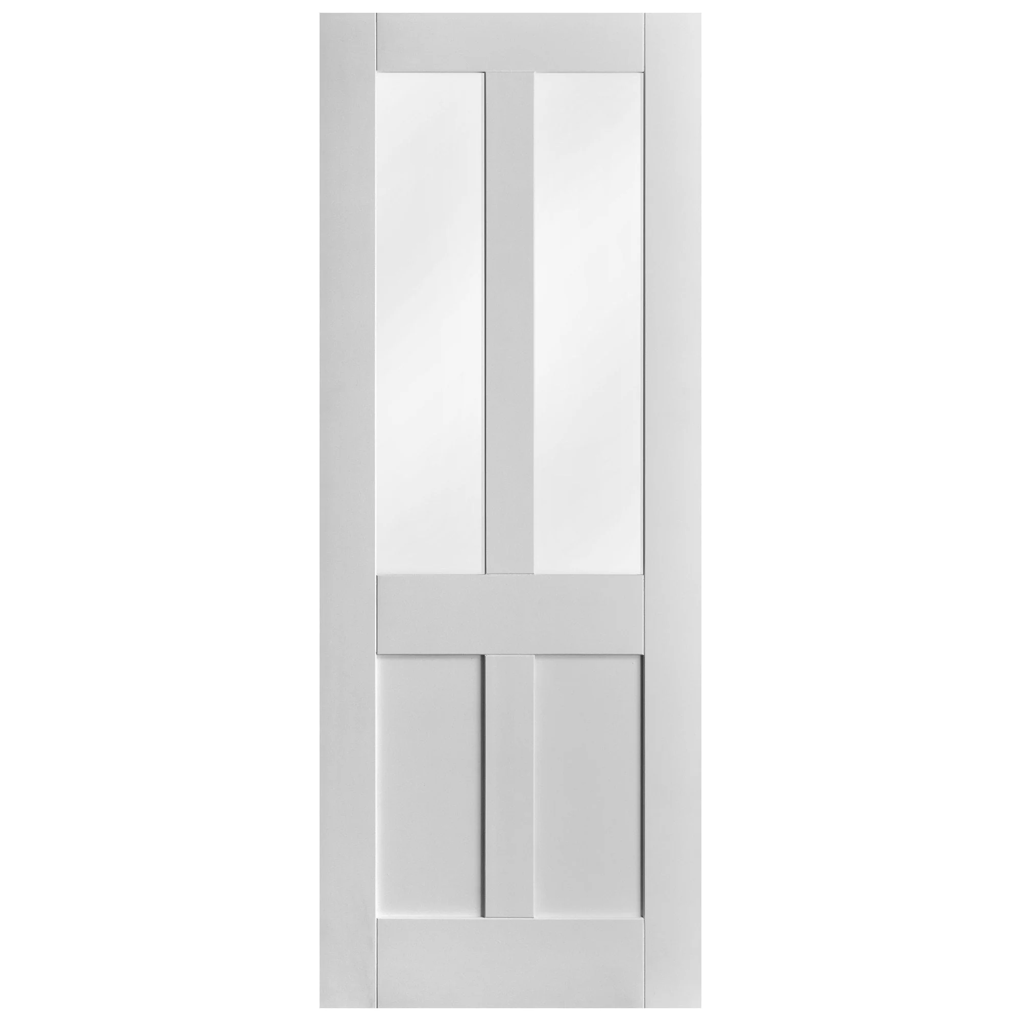 White Internal Primed Flat Victorian Shaker 2 Panel 2 Light Obscure Glass Door (68159) - Image 3