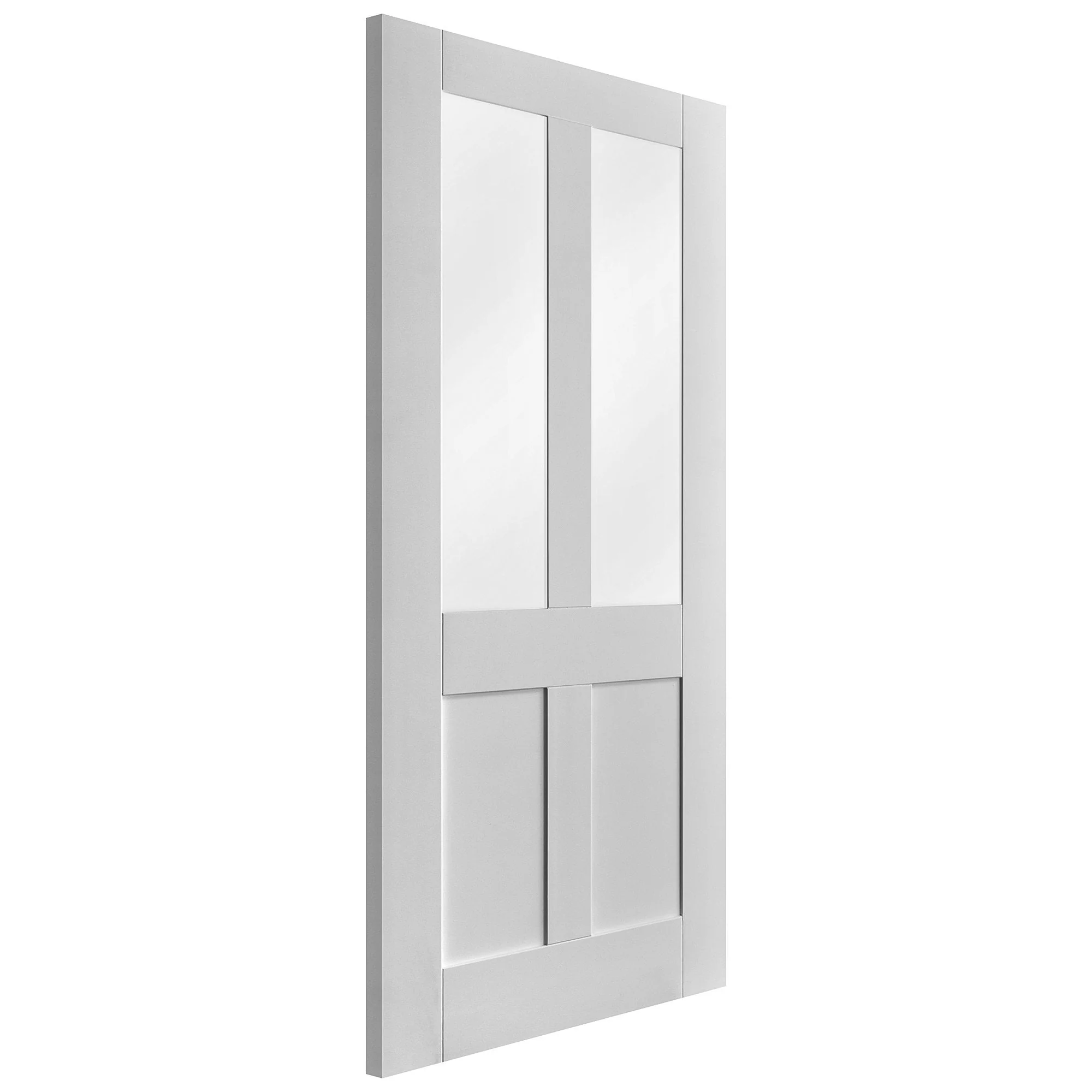 White Internal Primed Flat Victorian Shaker 2 Panel 2 Light Obscure Glass Door (68159) - Image 4