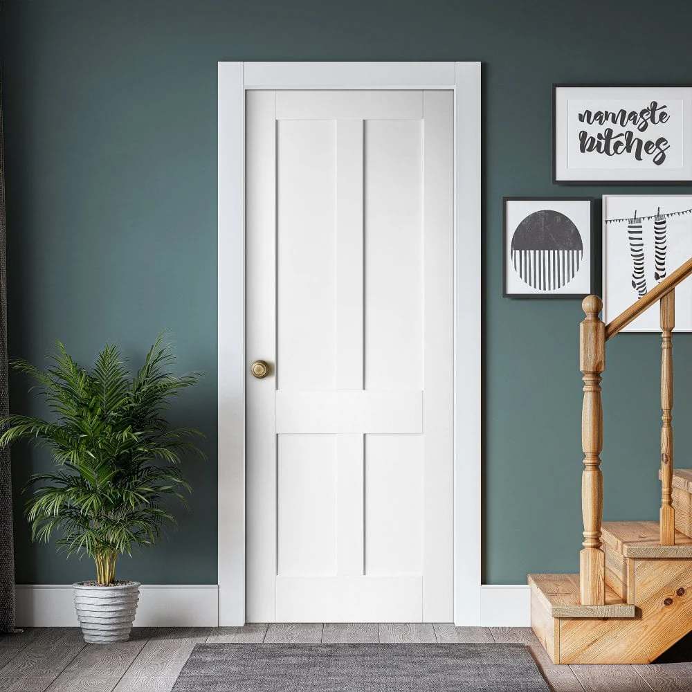 White Internal Primed Flat Victorian Shaker 4 Panel FD30 Fire Door (51786) - Image 5