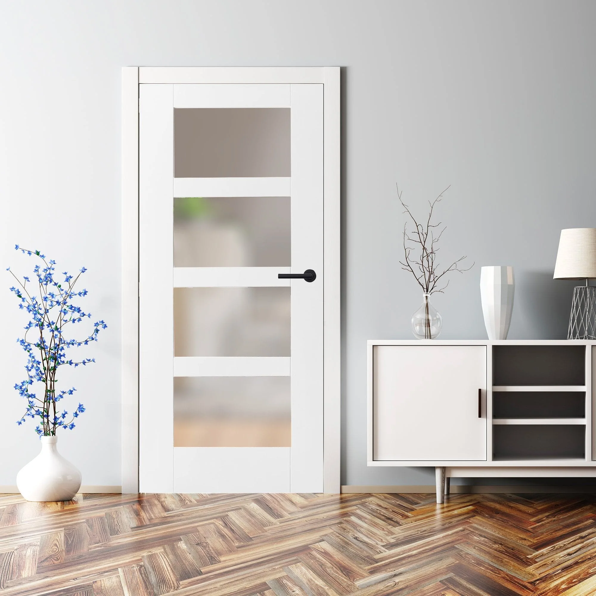 White Internal Primed Shaker 4 Light Obscure Glass Door (68158) - Image 5