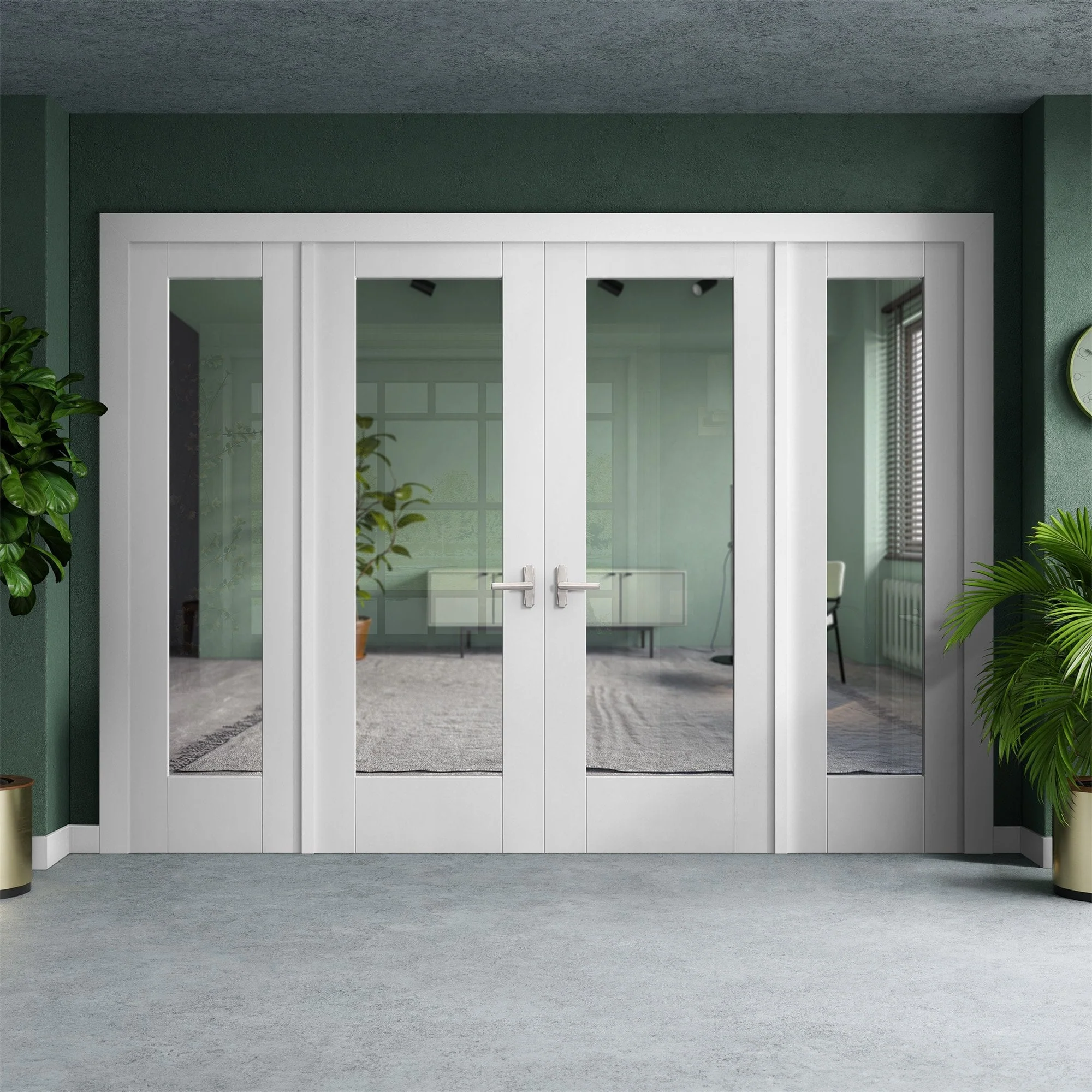 White Primed Internal Pattern 10 Clear Glass Sidelight Room Divider Set (123157)