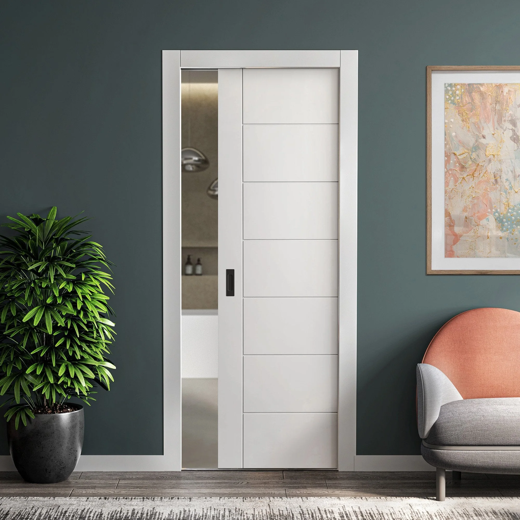 White Primed Internal Pedrena 7 Panel Framed 100mm Pocket Door Set (123264)