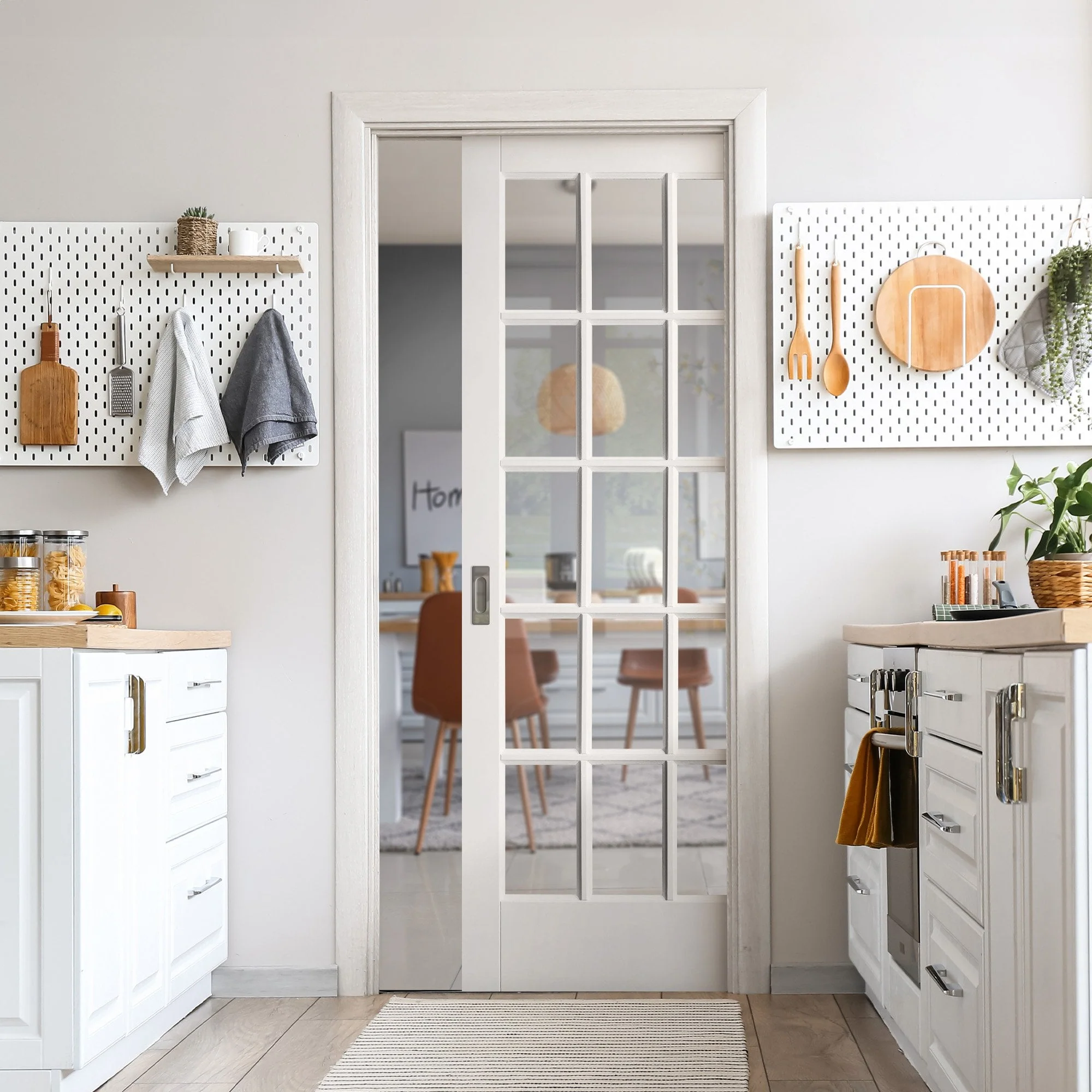 White Primed Internal SA 15 Light Clear Glass Classic Framed 100mm Pocket Door Set (123559)