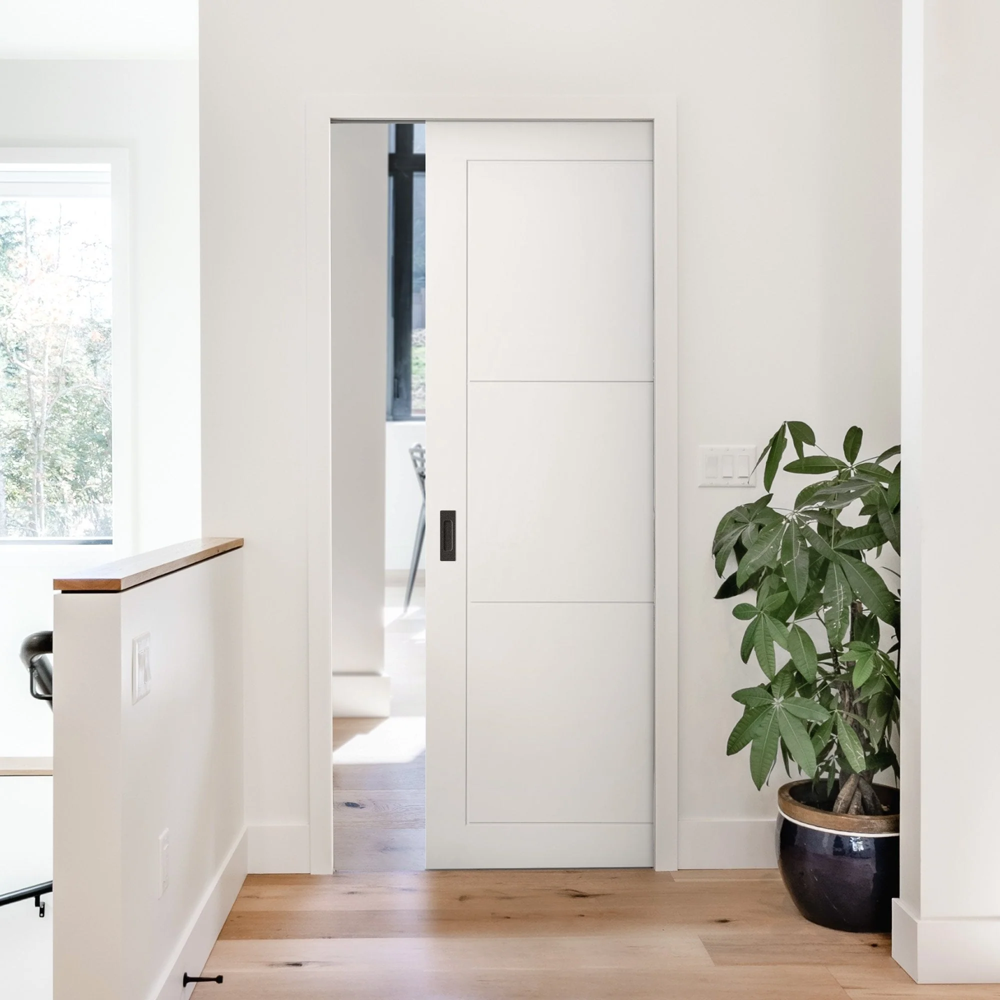 White Primed Internal Temple 3 Panel Framed 100mm Pocket Door Set (123269)