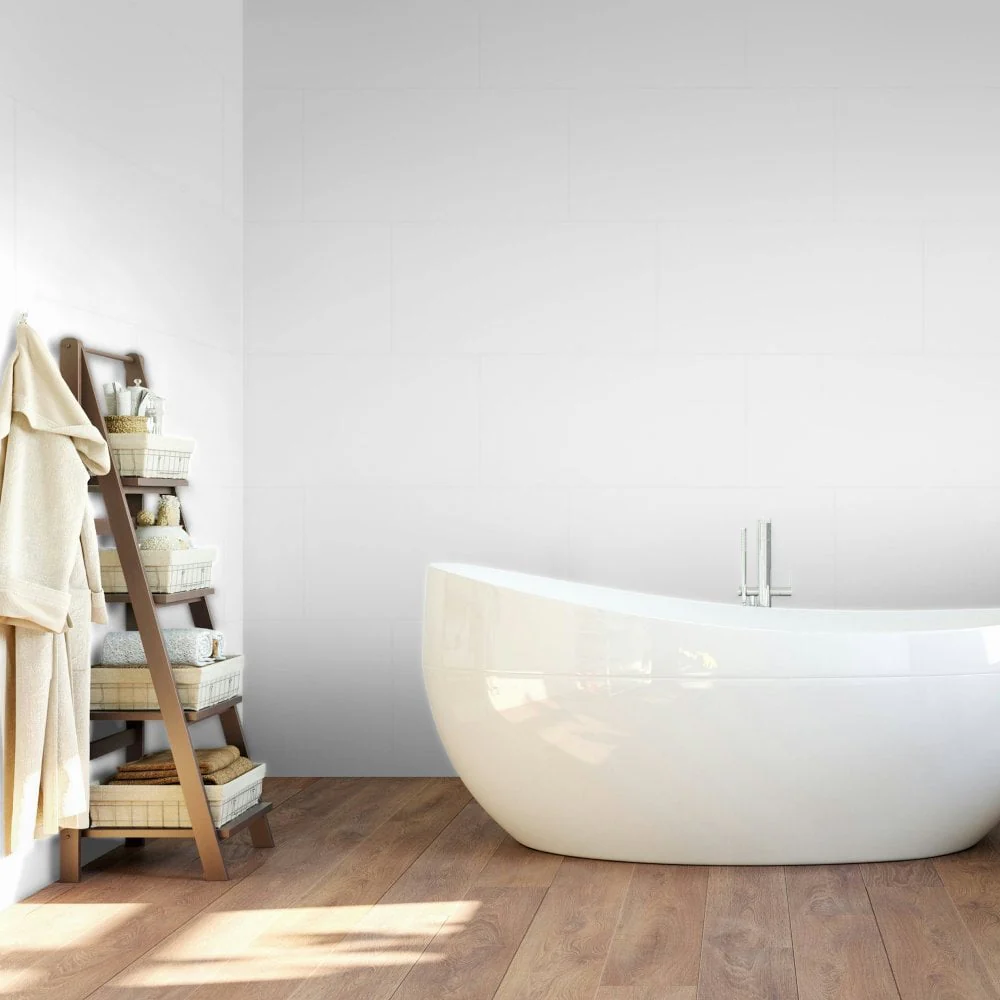 White - Lustre Stone 800 x 400mm Waterproof Wall Panelling (122537) - Image 5