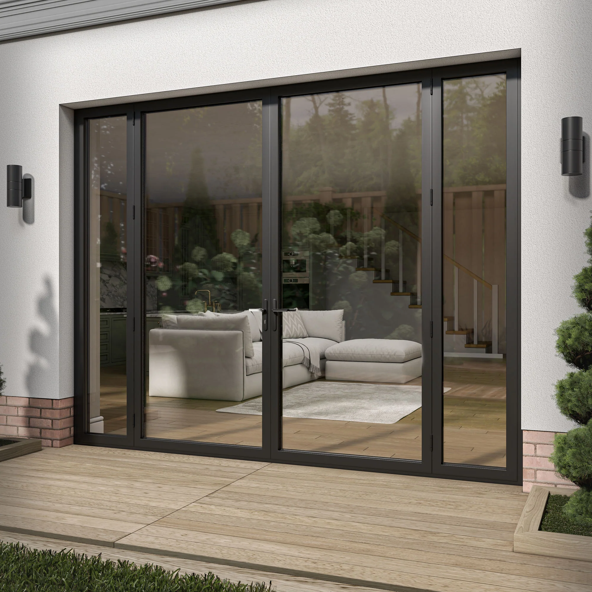 Matt Black Aluminium External Clear Glass French Patio Door with Sidelights