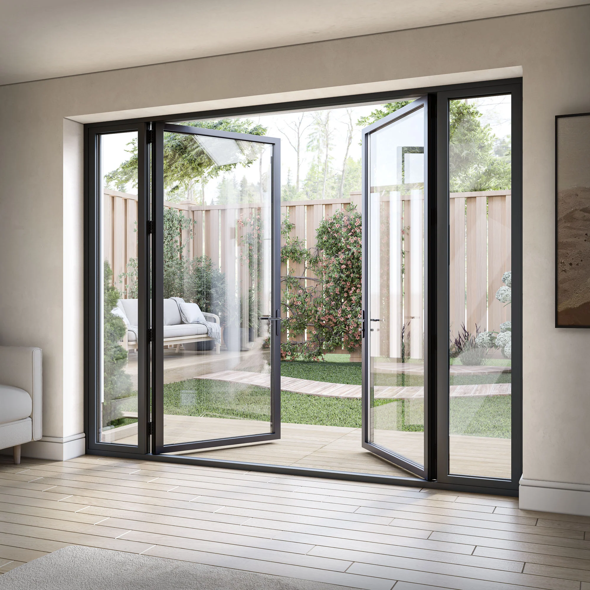 Matt Grey Aluminium External Clear Glass French Patio Door with Sidelights - Image 4