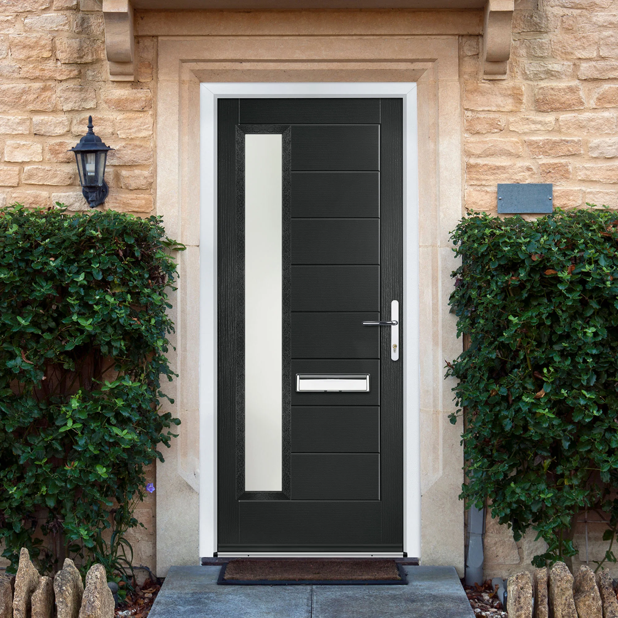 Minera Black Pre-Hung Obscure Satin Glass Composite Front Door Set - Image 4