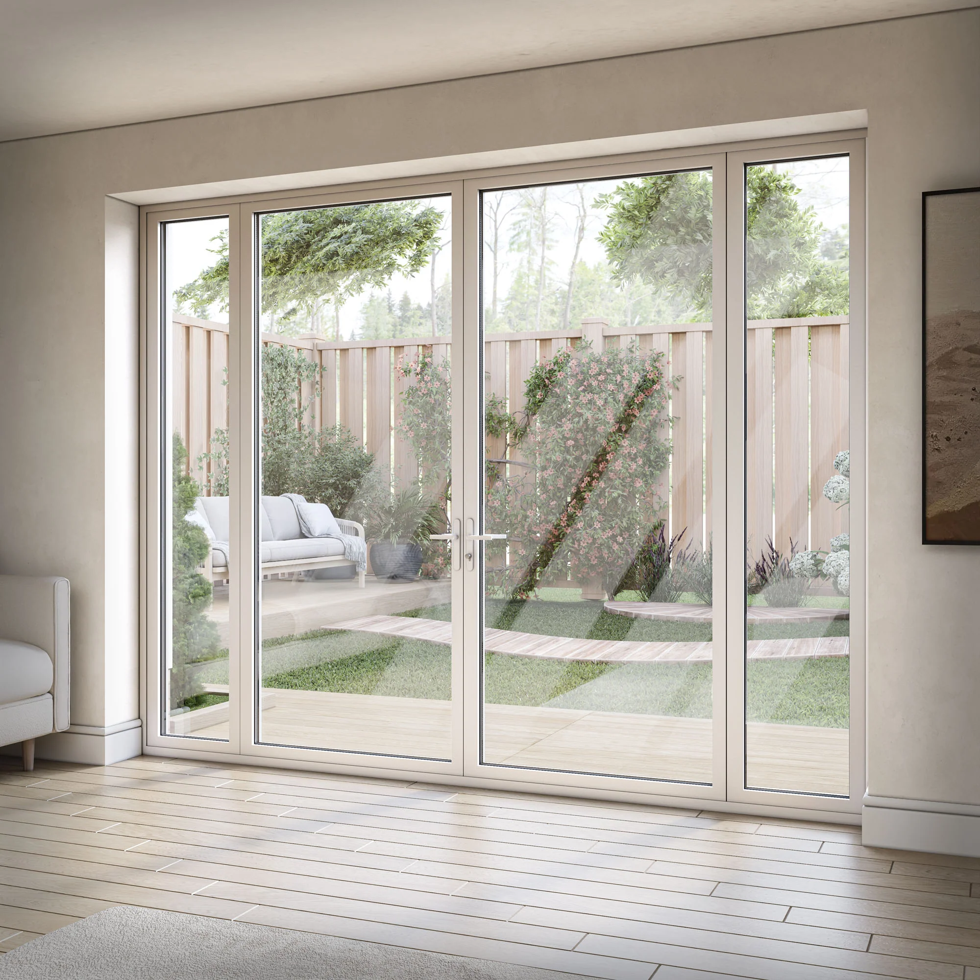 White Aluminium External Clear Glass French Patio Door with Sidelights - Image 2