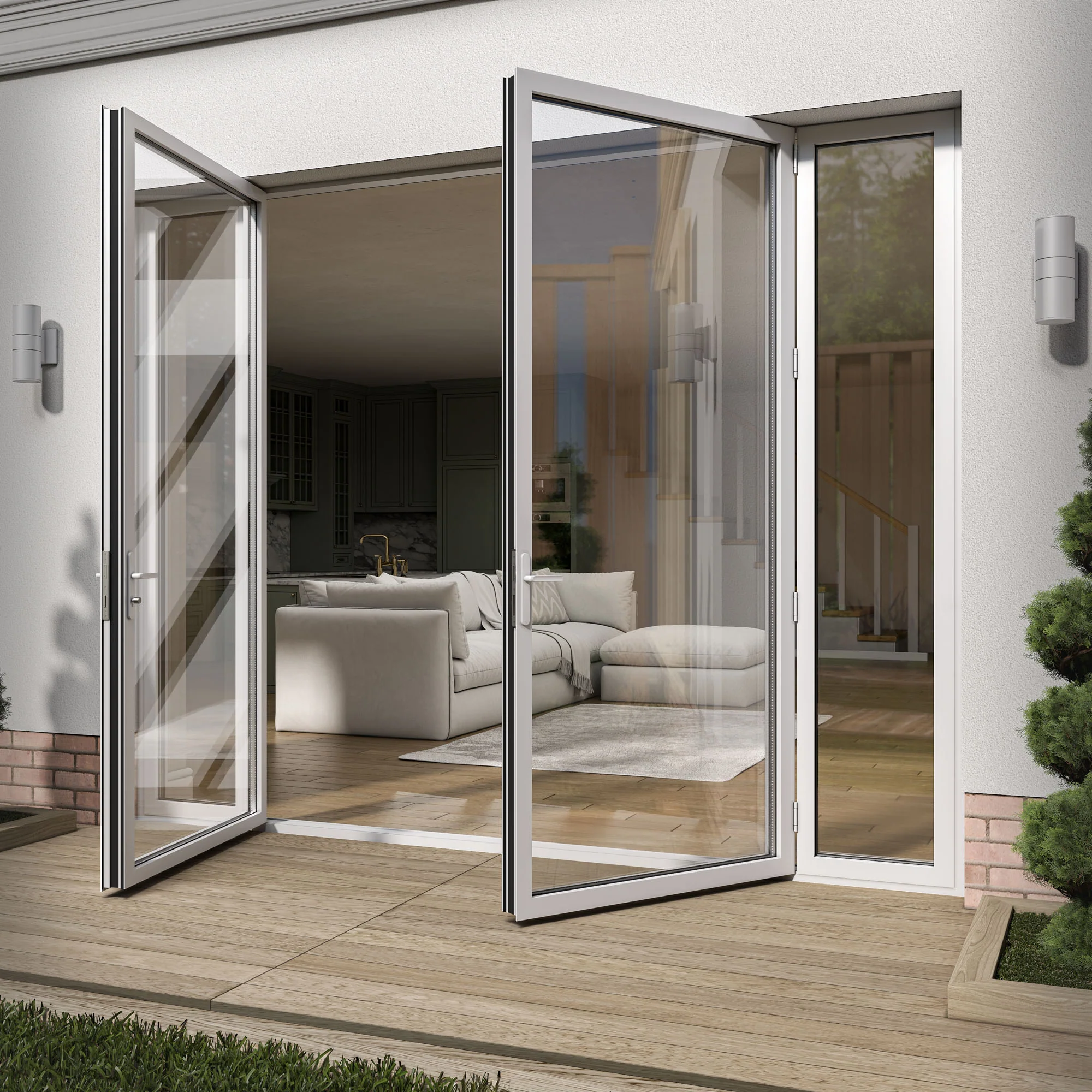 White Aluminium External Clear Glass French Patio Door with Sidelights - Image 3